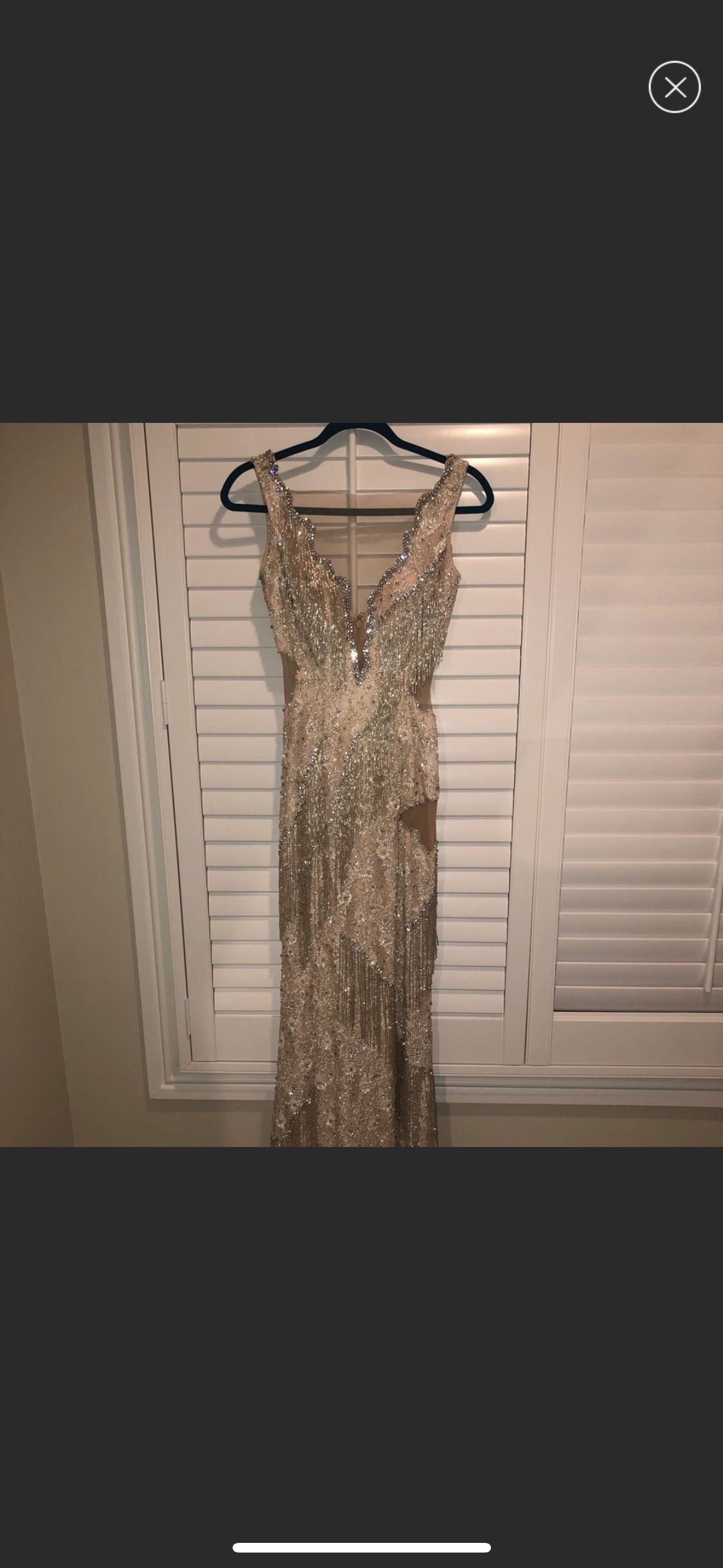 Jovani Size 4 Prom Plunge Sequined Nude Floor Length Maxi