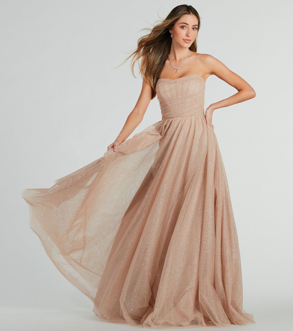 Style Windsor Size Prom Strapless Sheer Nude Floor Length Maxi