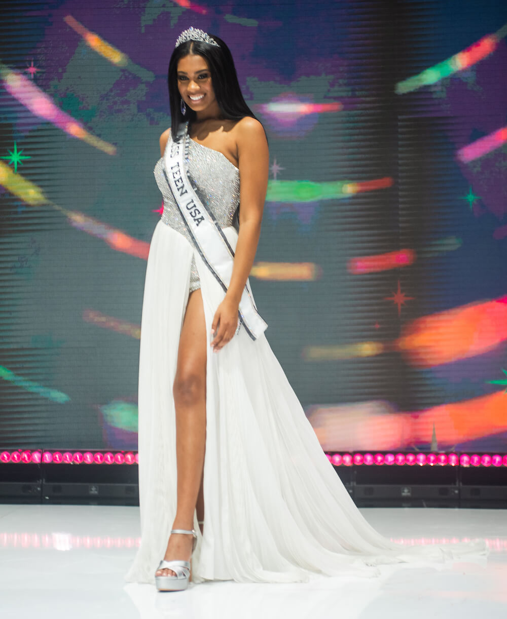 Breanna Myles in her evening gown during the Miss Teen USA 2021 final competition