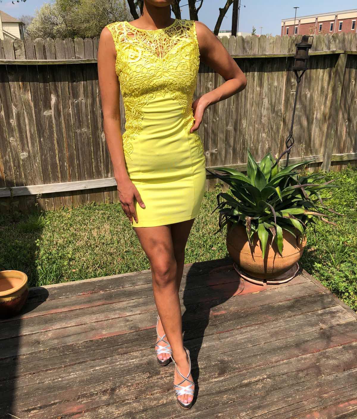 Venus Size 4 Homecoming High Neck Lace Yellow Cocktail Dress on Queenly