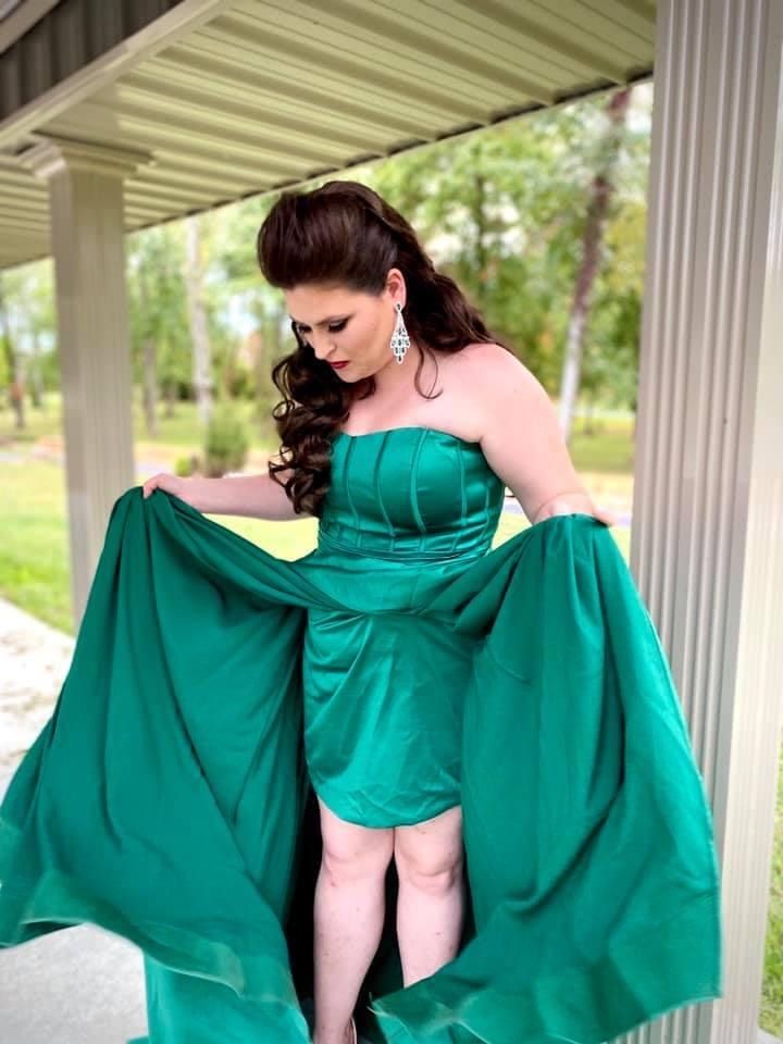 Size 14 Pageant Strapless Emerald Green Side Slit Dress on Queenly