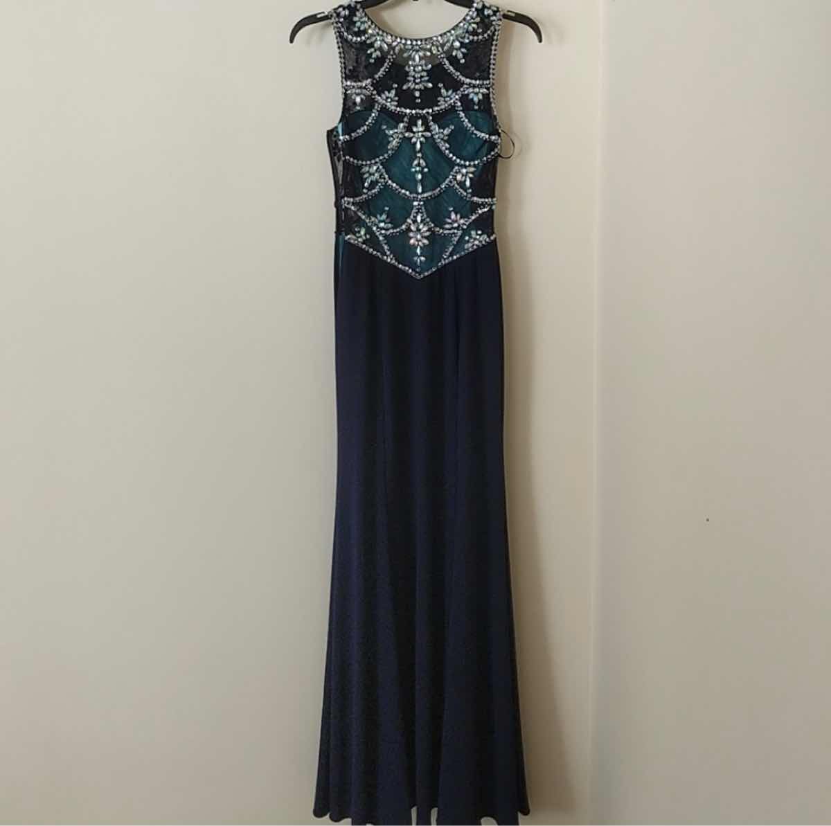 Betsy and Adam Blue Size 4 $300 Betsy & Adam Sequin Side slit Dress on Queenly