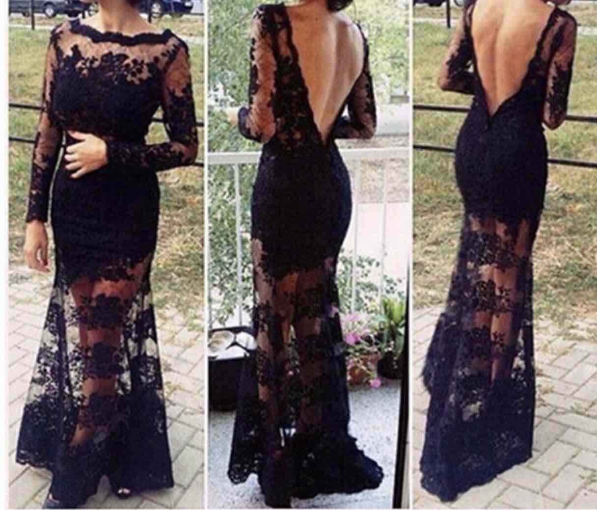 Size 4 Long Sleeve Lace Black Floor Length Maxi on Queenly