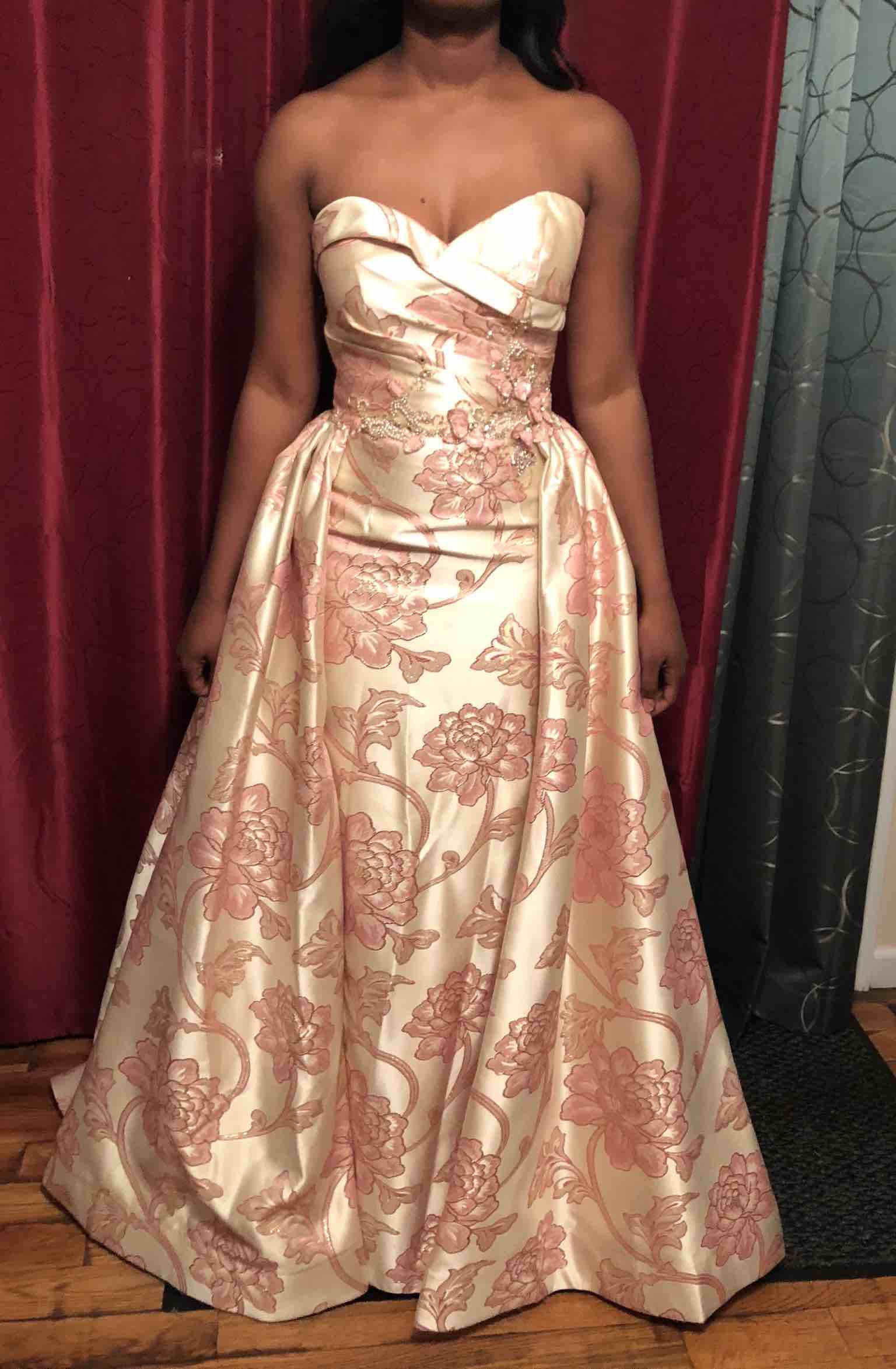 Size 4 Prom Strapless Floral Rose Gold Ball Gown on Queenly