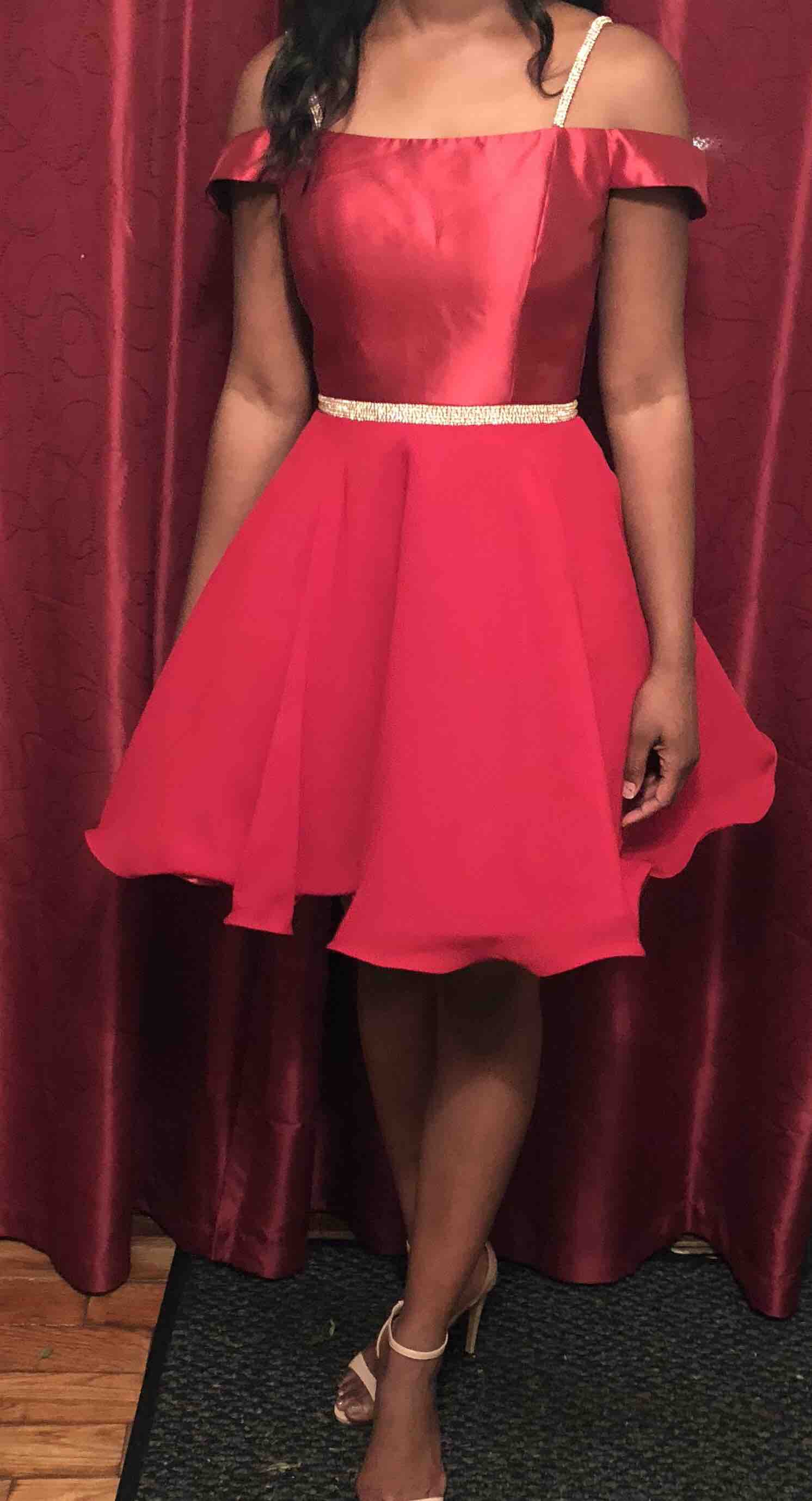 Jovani Size 4 Homecoming Off The Shoulder Red Cocktail Dress on Queenly