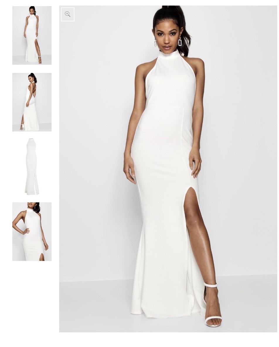 Boohoo Size 4 Pageant High Neck White Side Slit Dress on Queenly