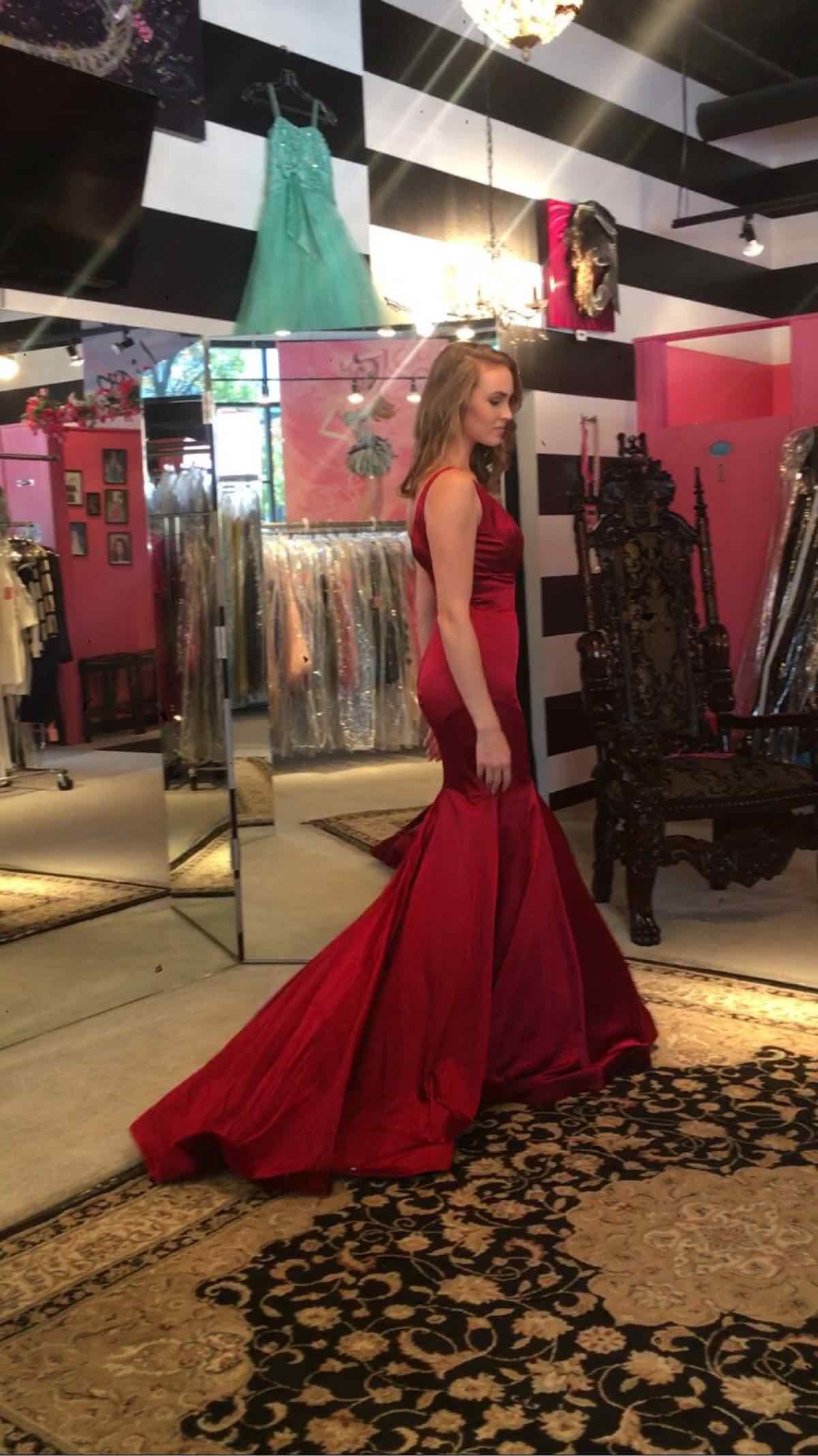 Sherri Hill Size 4 Prom Plunge Satin Burgundy Red Mermaid Dress on Queenly