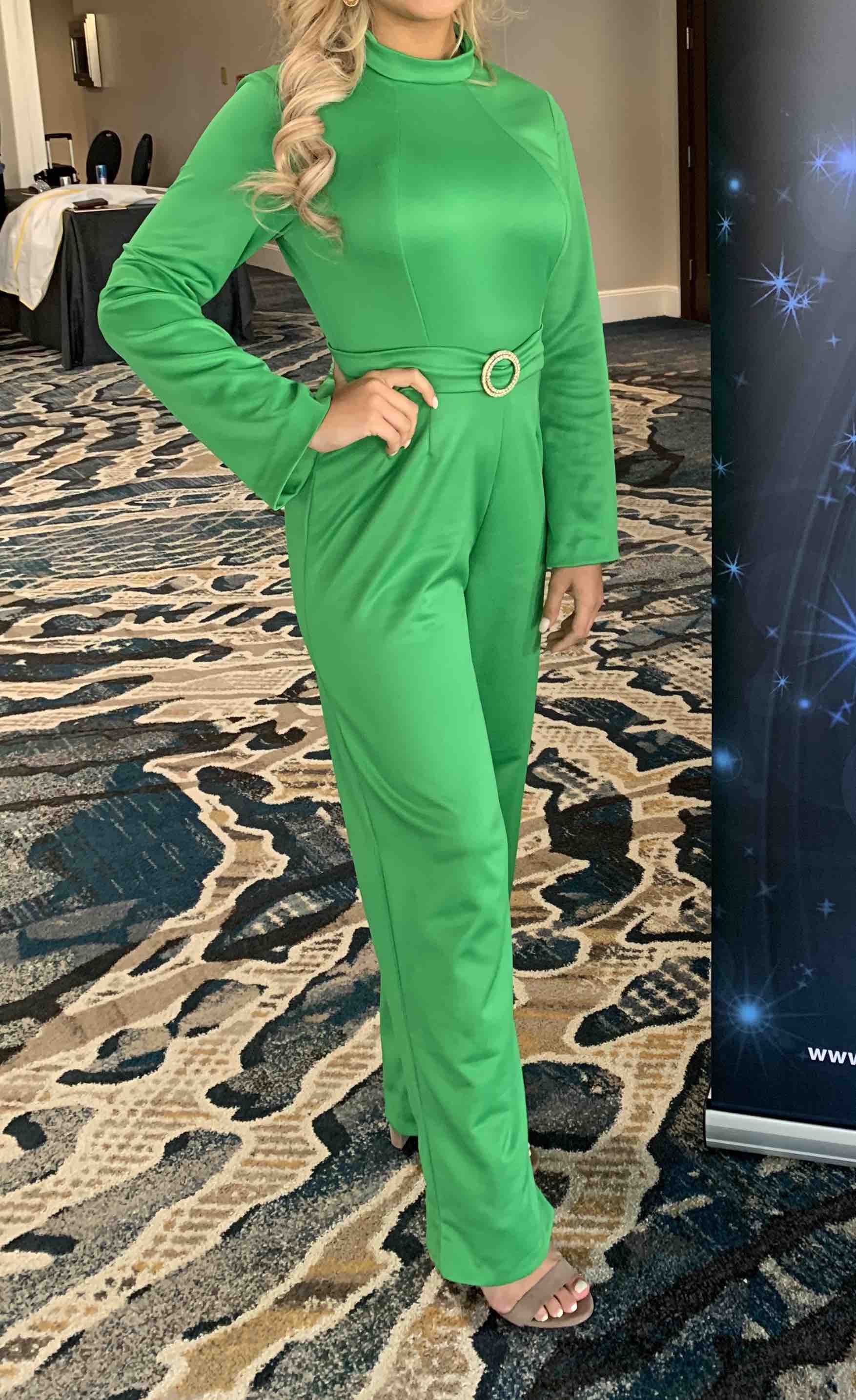 Custom Size 4 Pageant Long Sleeve Green Romper/jumpsuit Dress on Queenly