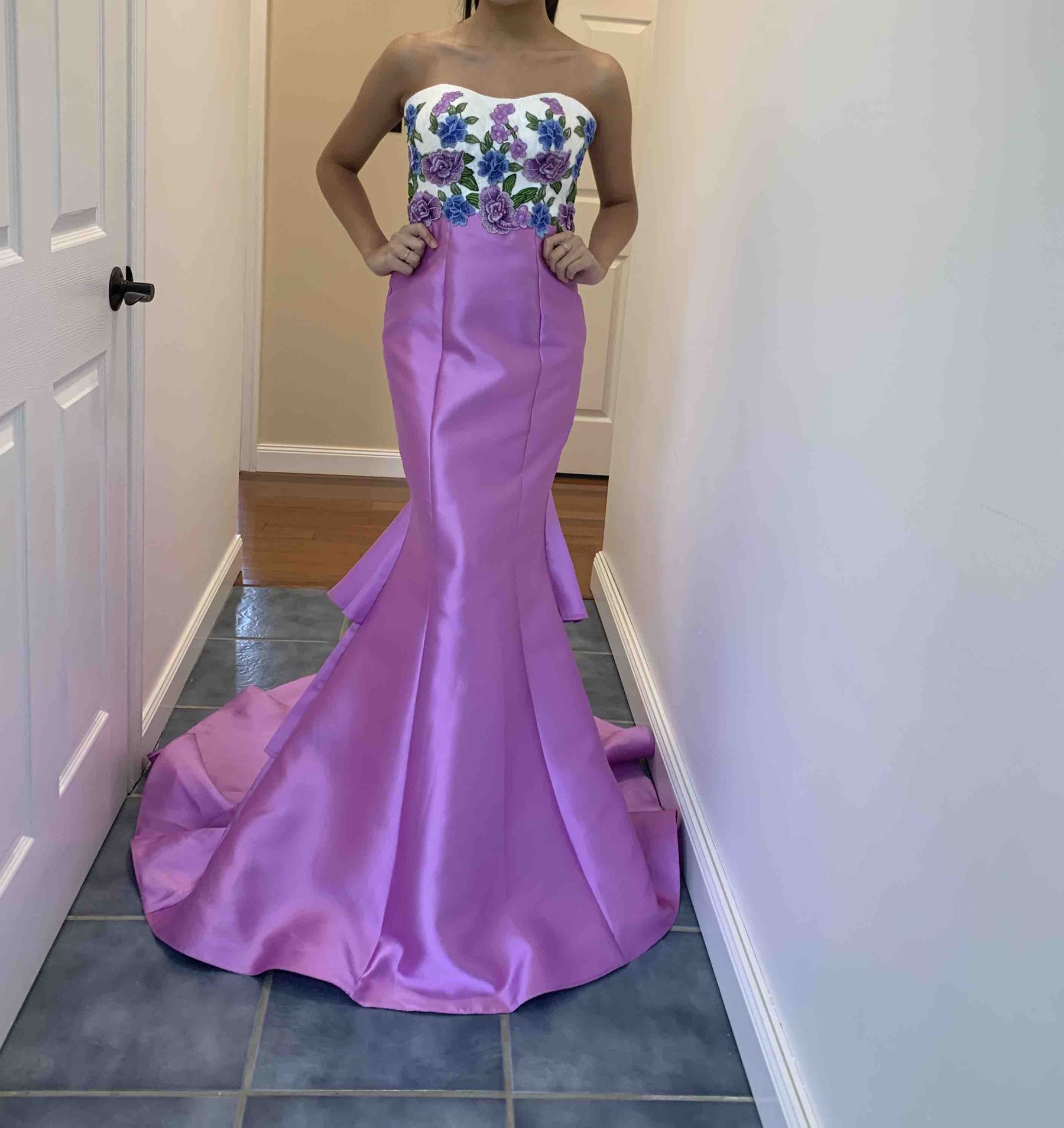 Ellie Wilde Size 0 Prom Strapless Satin Pink Mermaid Dress on Queenly