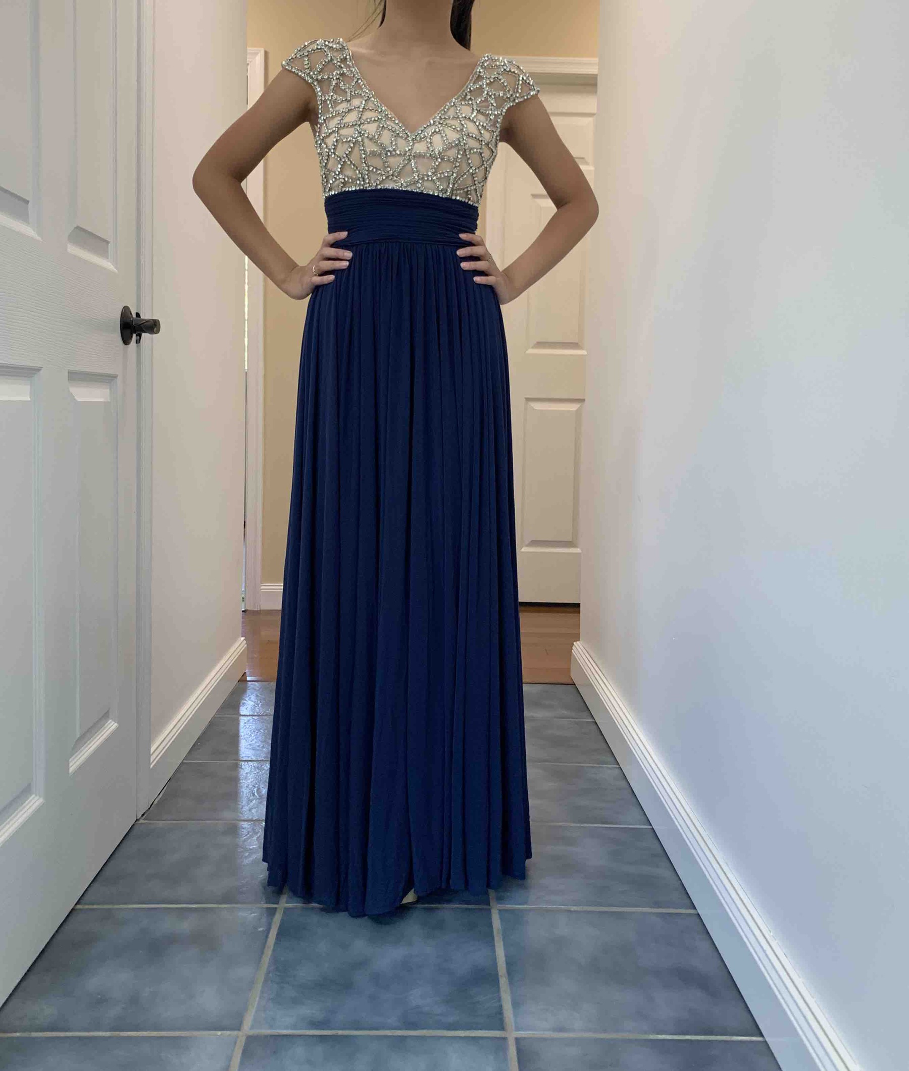 David's Bridal Size 0 Prom Blue Floor Length Maxi on Queenly