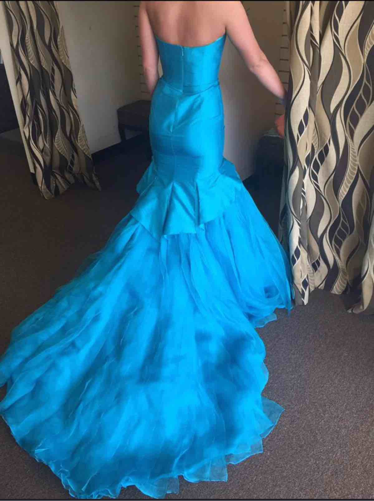 Size 4 Prom Sequined Turquoise Blue Dress With Train on Queenly