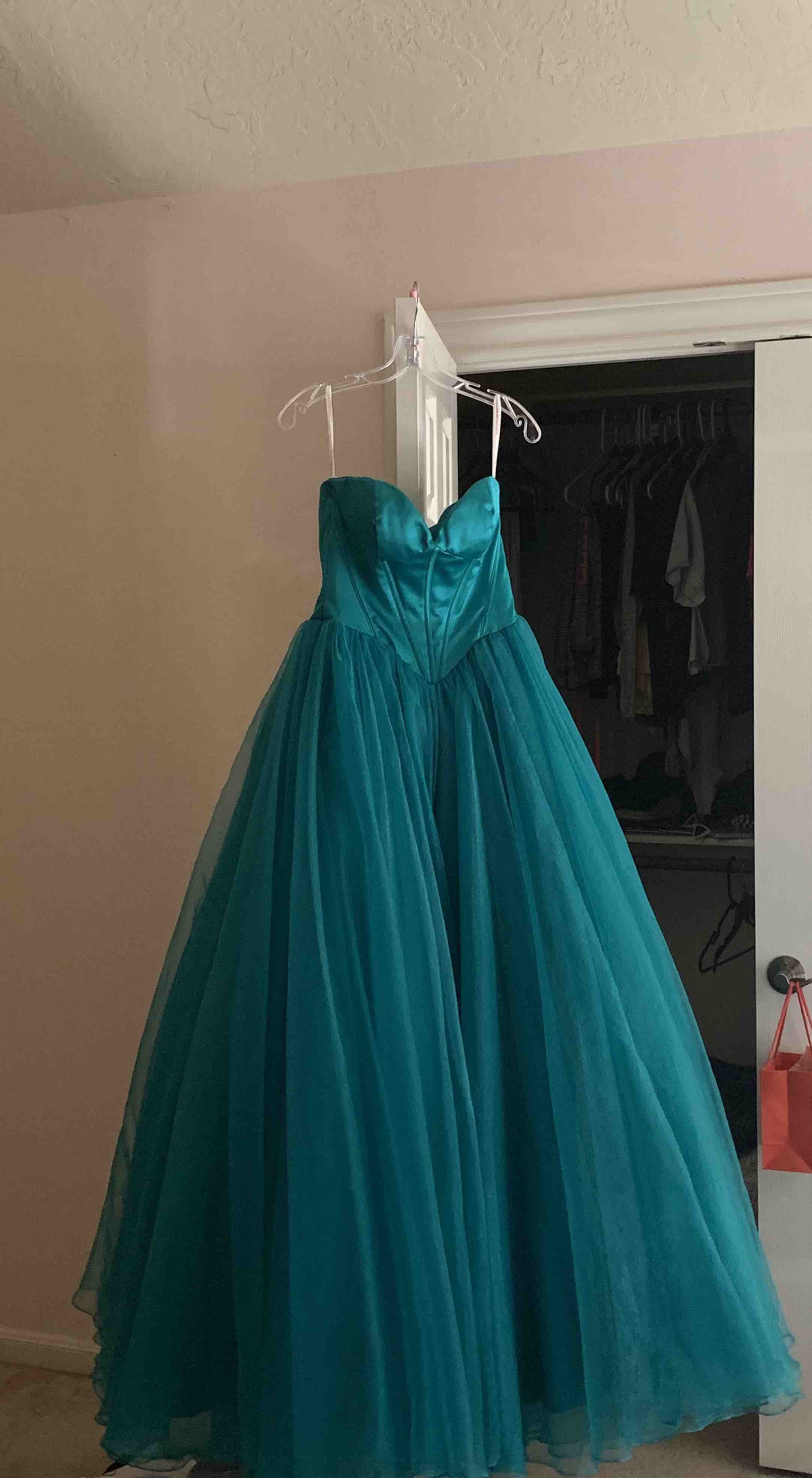 Size 0 Prom Strapless Turquoise Blue Ball Gown on Queenly