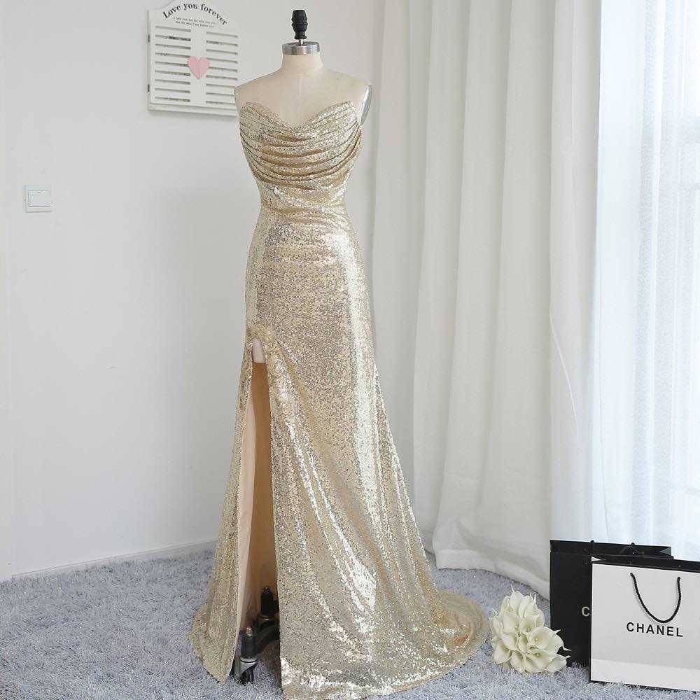 Size 12 Gold Side Slit Dress on Queenly