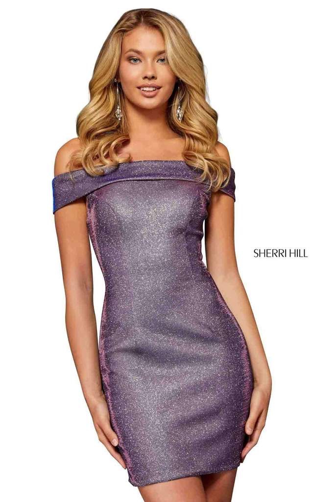 Sherri Hill Plus Size 16 Homecoming Off The Shoulder Purple Cocktail Dress on Queenly