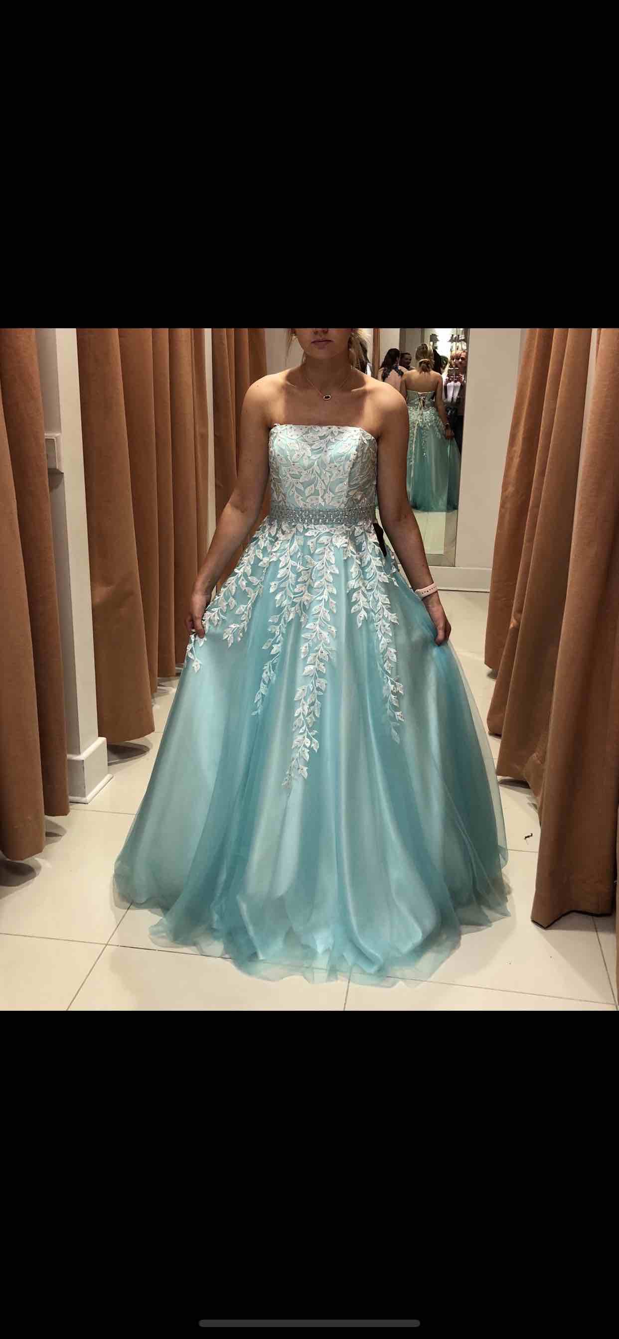 Size 4 Prom Floral Light Blue Ball Gown on Queenly