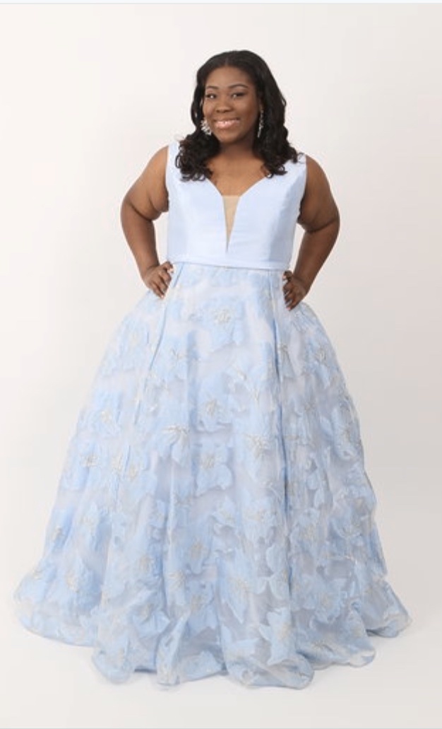 Jovani Plus Size 20 Prom Lace Light Blue Ball Gown on Queenly