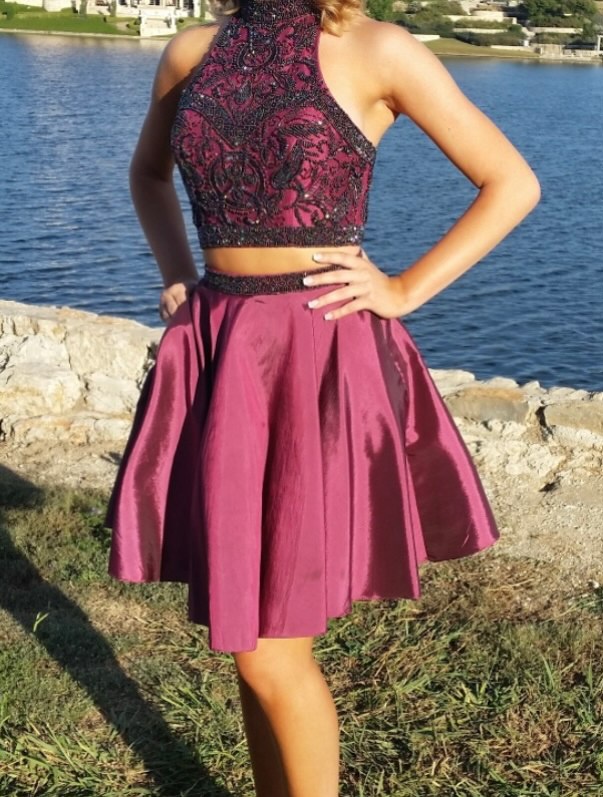 Sherri Hill Size 2 Homecoming Halter Lace Purple Cocktail Dress on Queenly