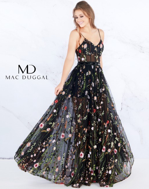 Mac Duggal Size 8 Floral Black A-line Dress on Queenly