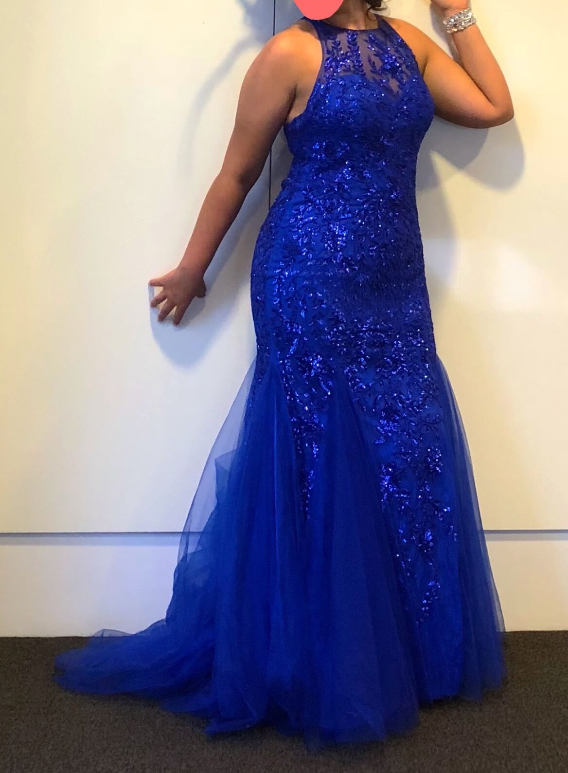Sherri Hill Blue Size 14 Prom Halter Mermaid Dress on Queenly