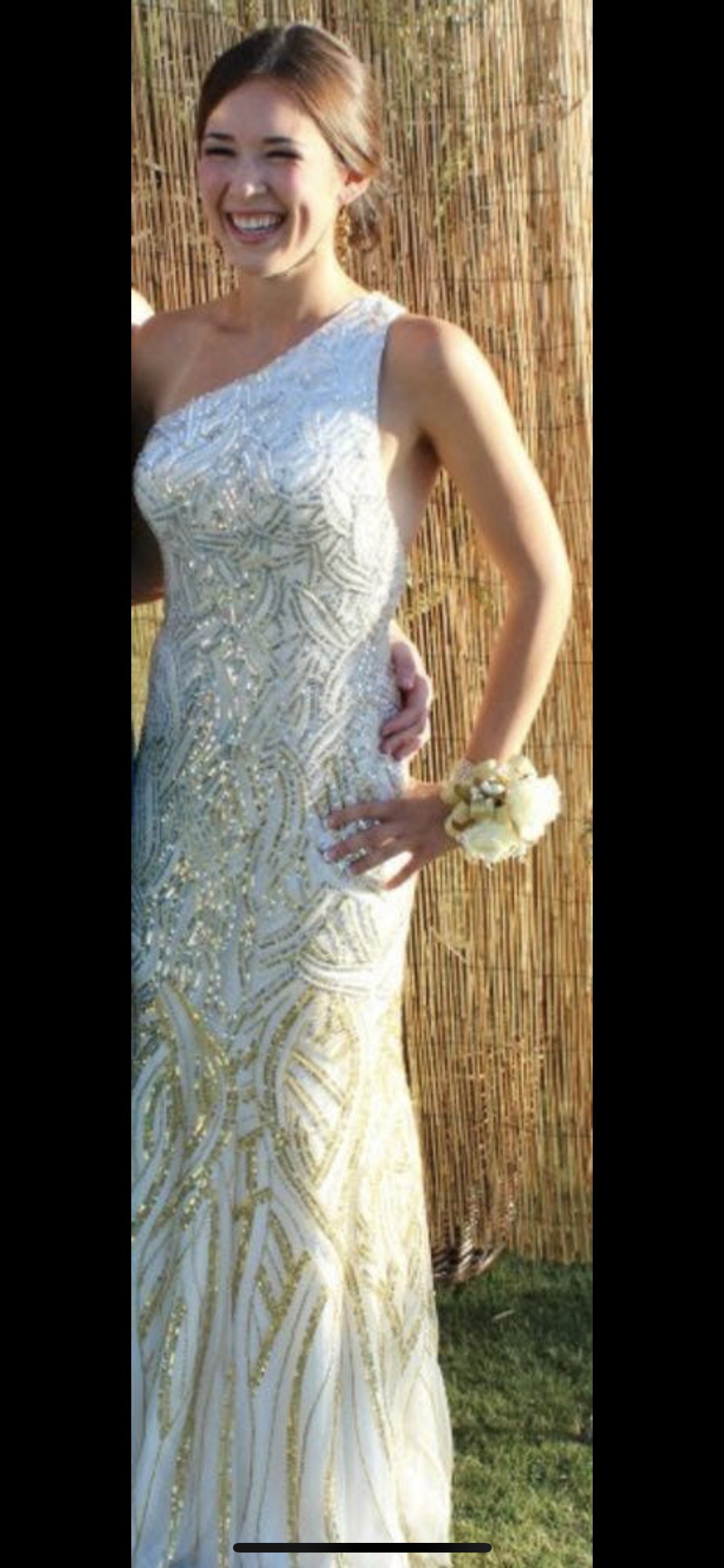 Size 2 Prom Sequined White Floor Length Maxi on Queenly