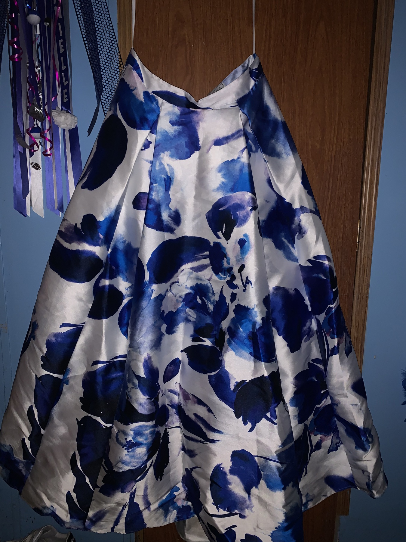B. Darlin Size 14 Prom Floral Royal Blue Ball Gown on Queenly