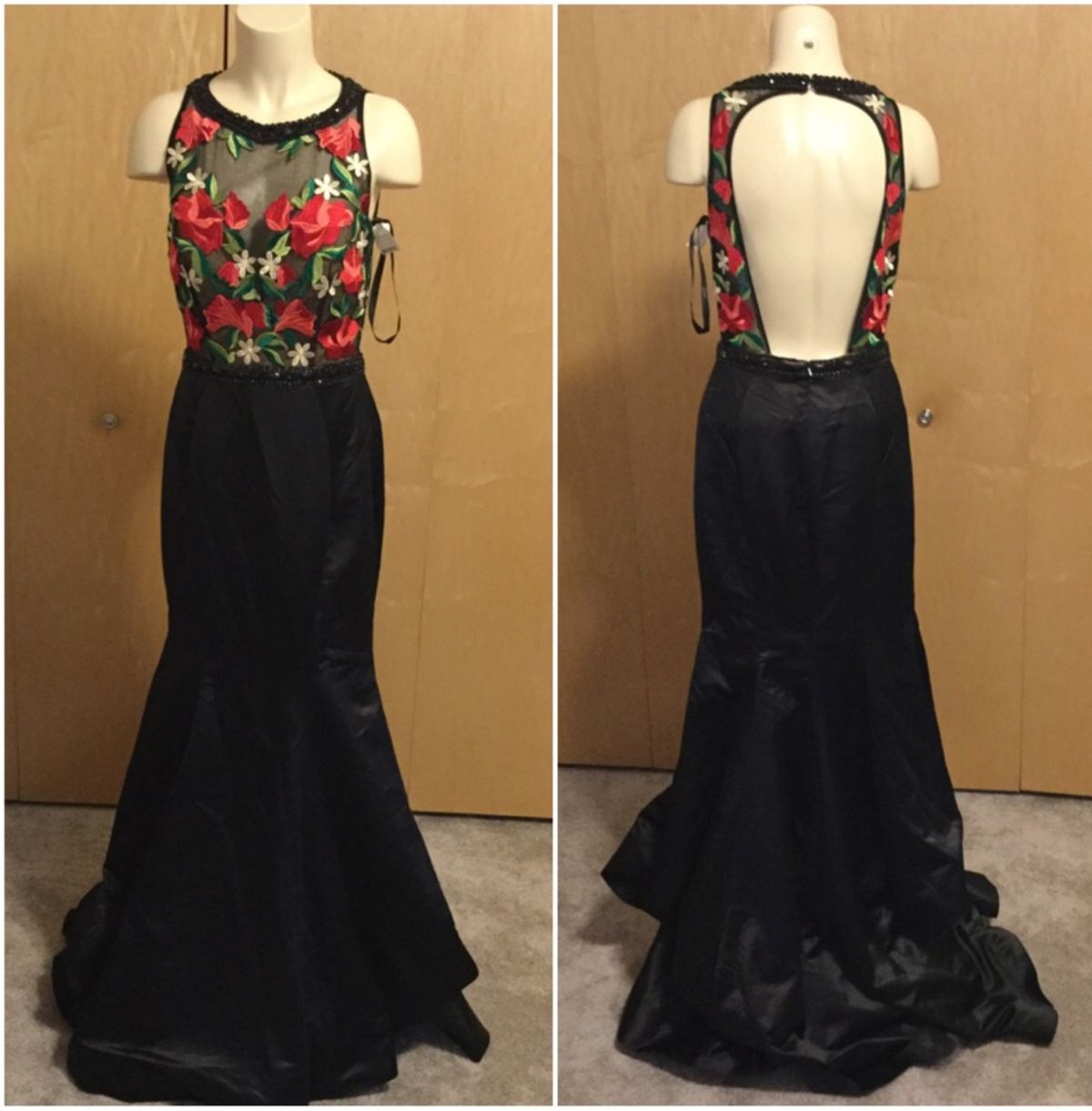 Mac Duggal Black Size 8 Prom Sheer Floral Mermaid Dress on Queenly