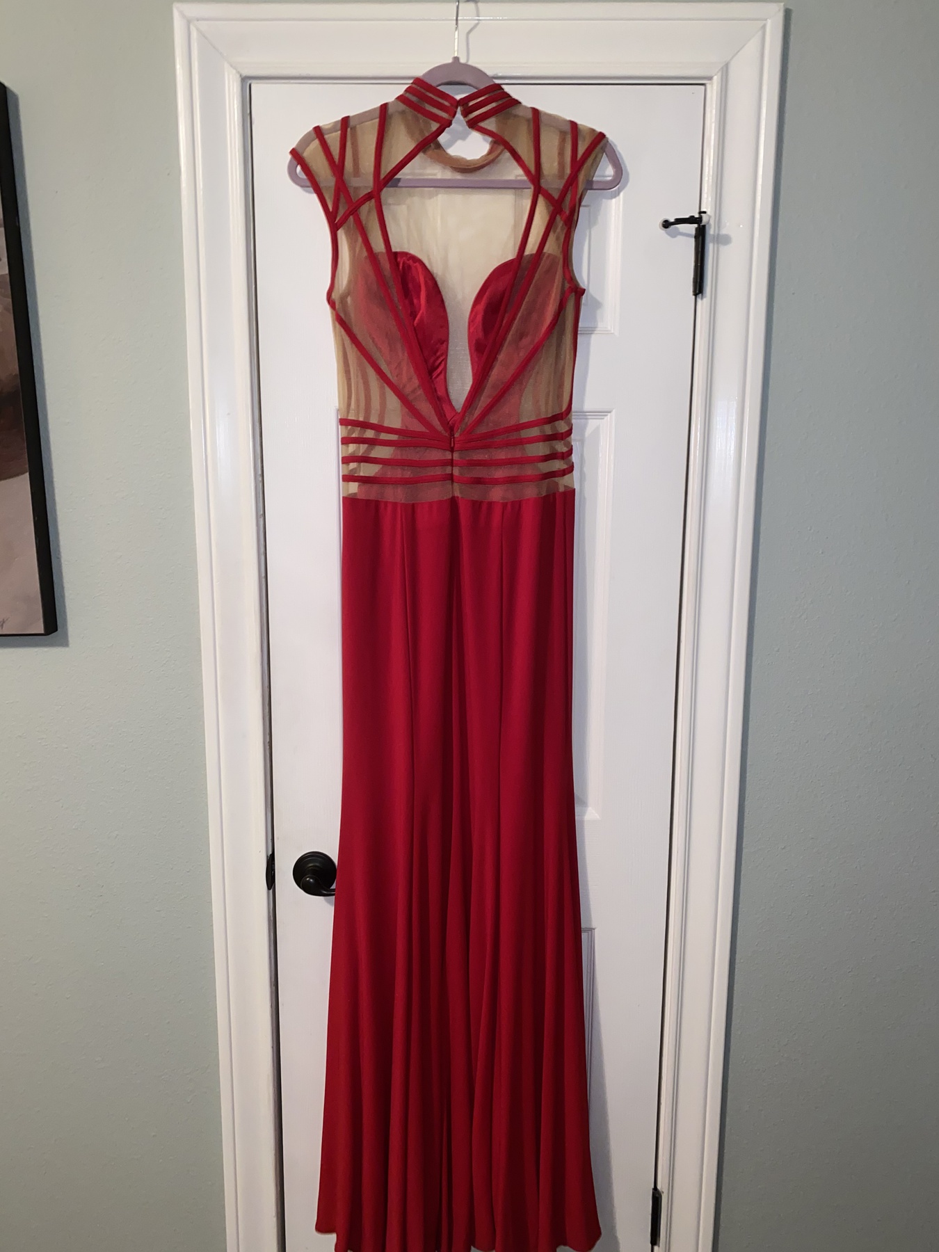 Sherri Hill Size 8 Prom Halter Sheer Red Floor Length Maxi on Queenly
