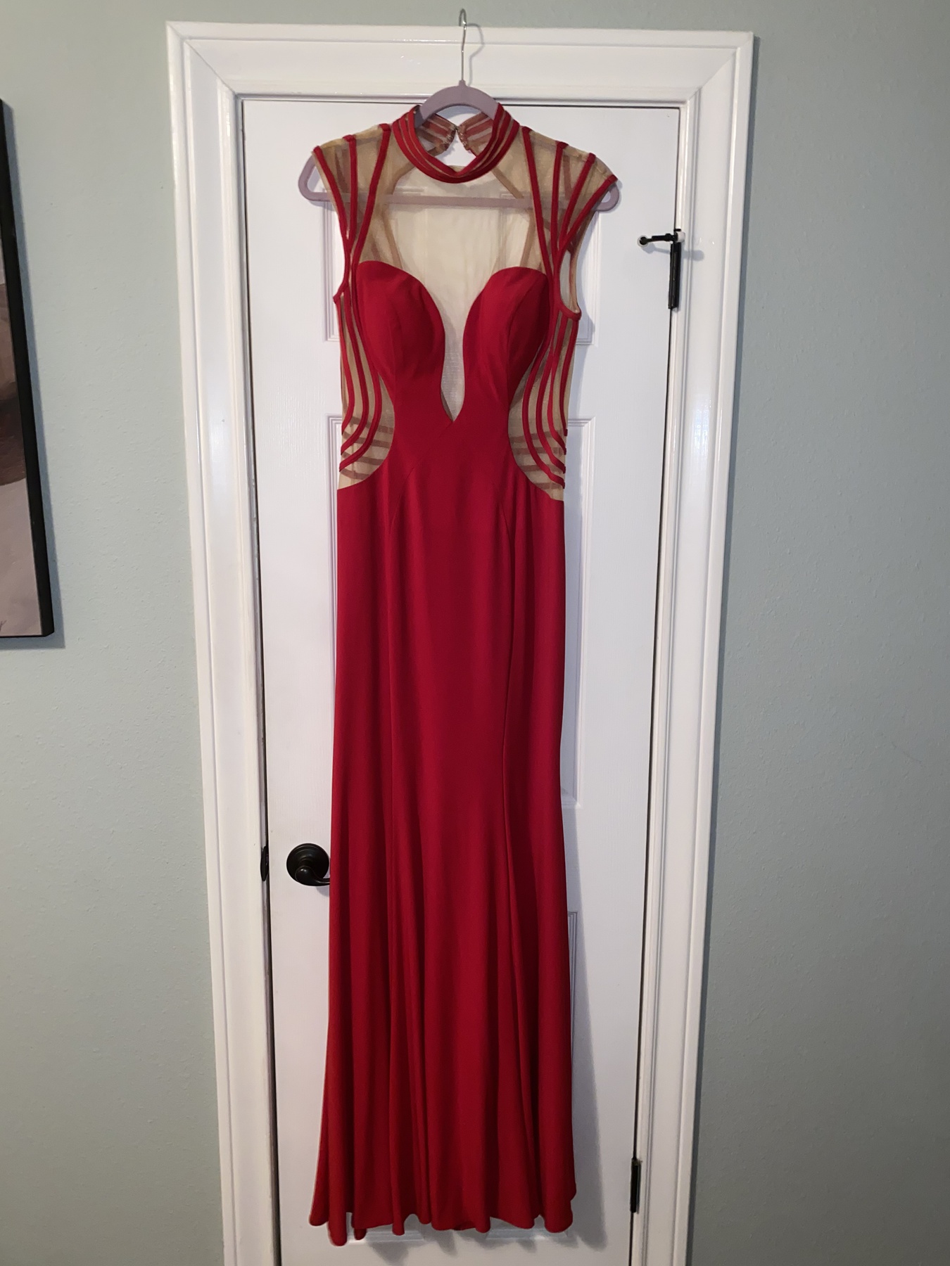 Sherri Hill Size 8 Prom Halter Sheer Red Floor Length Maxi on Queenly