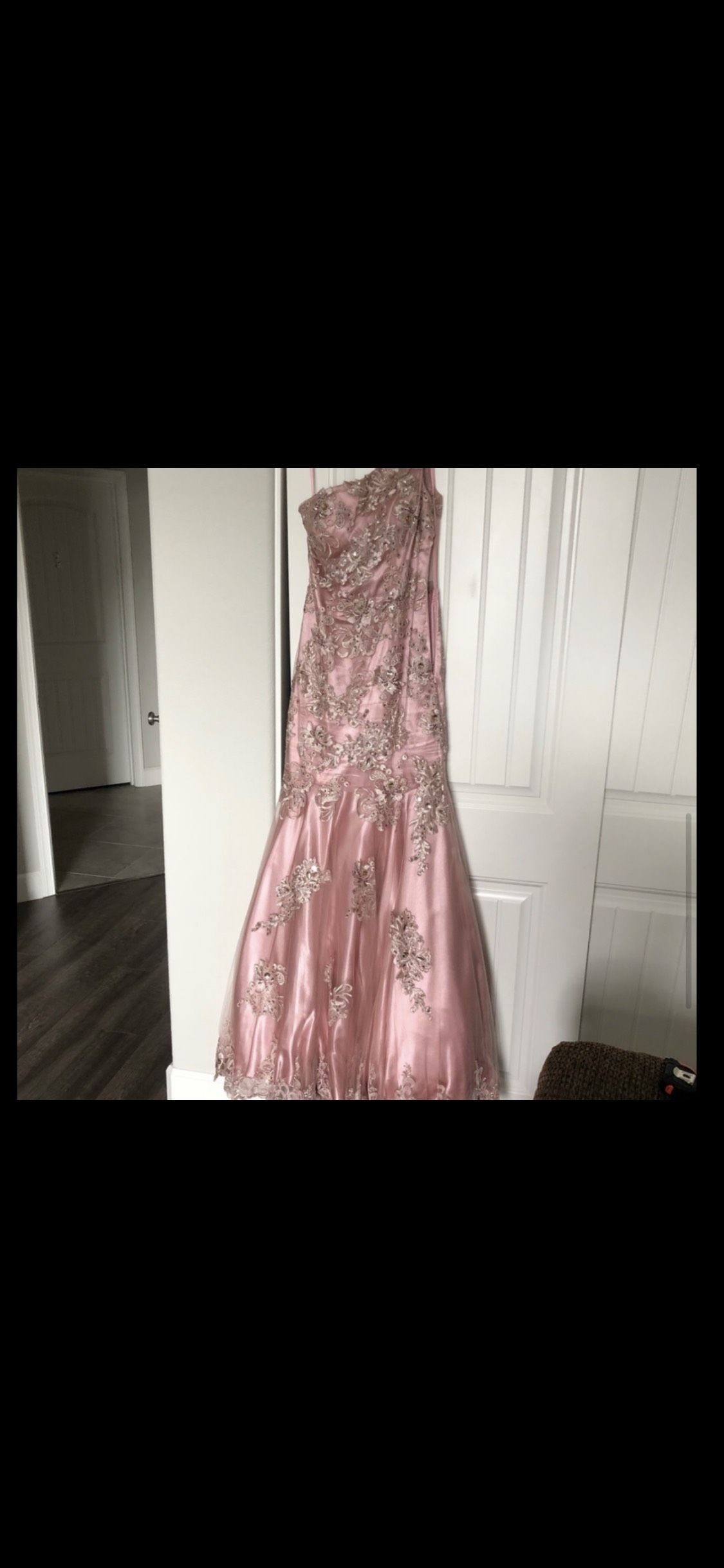Size 4 Prom One Shoulder Sheer Pink Mermaid Dress on Queenly