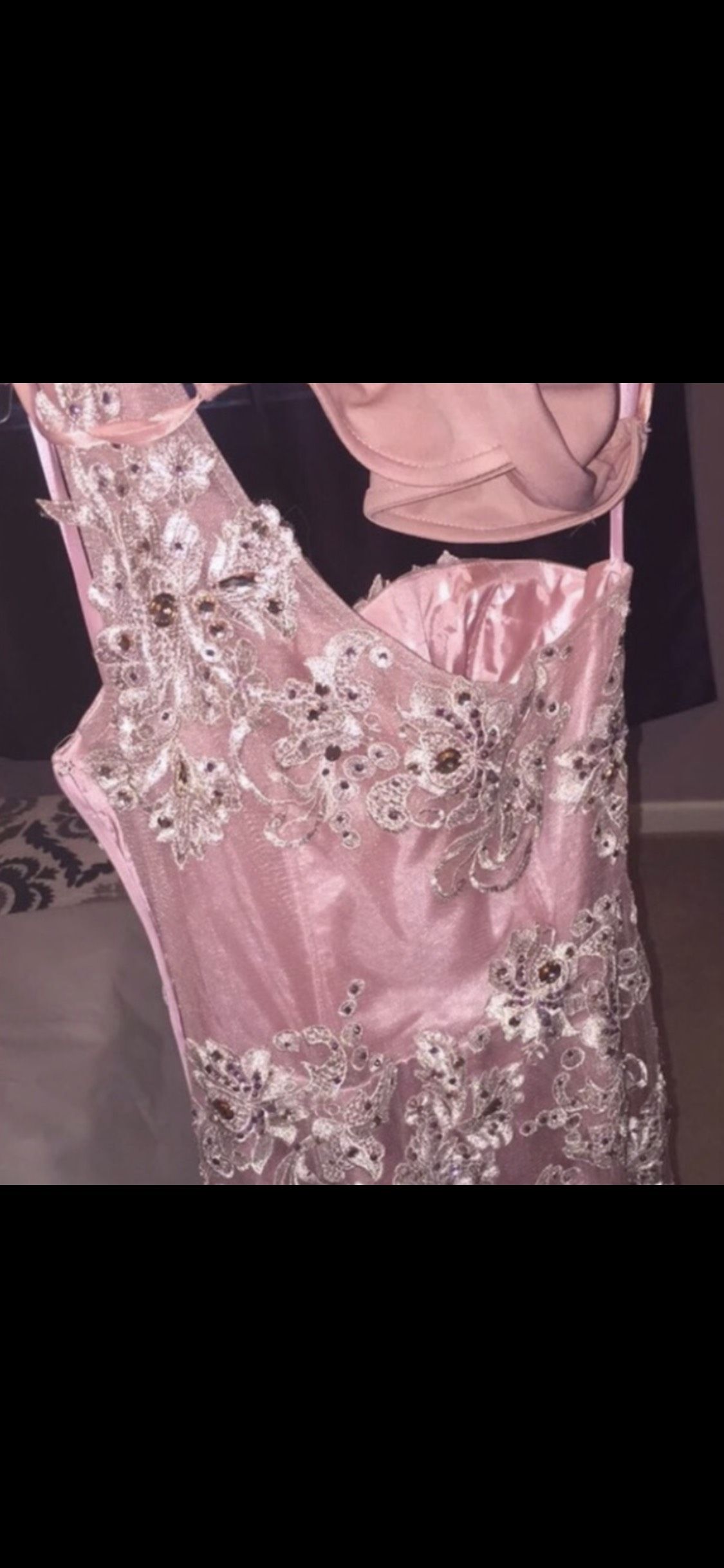 Size 4 Prom One Shoulder Sheer Pink Mermaid Dress on Queenly