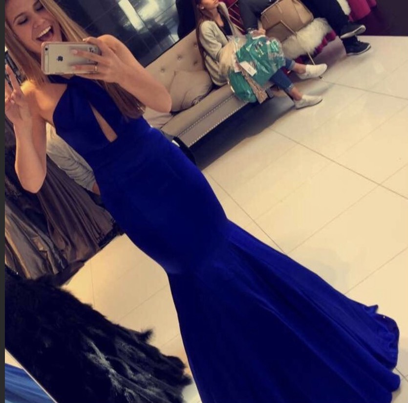 Size 2 Prom High Neck Sequined Royal Blue Mermaid Dress on Queenly