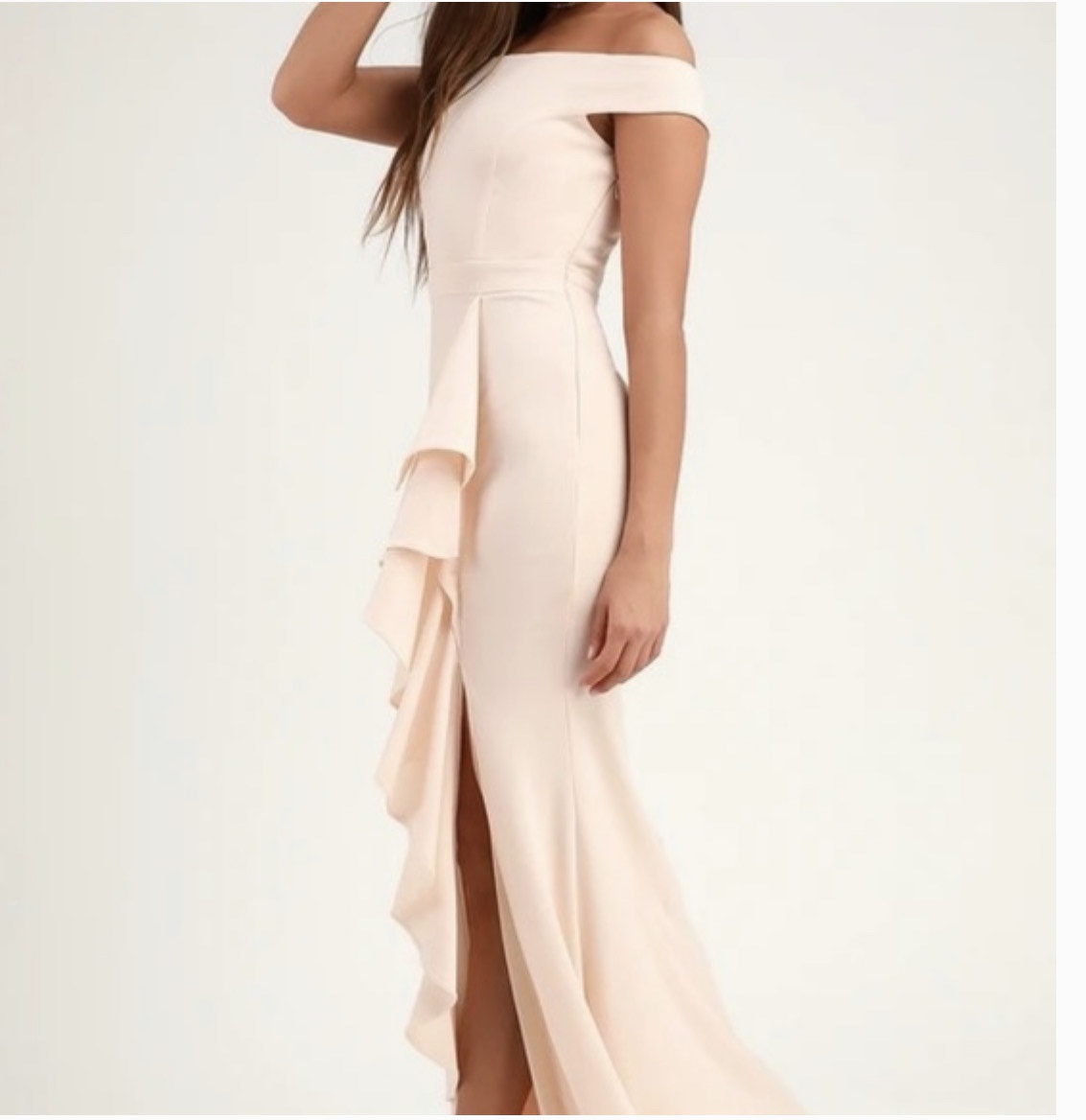 Size 4 Prom Off The Shoulder Nude Floor Length Maxi on Queenly