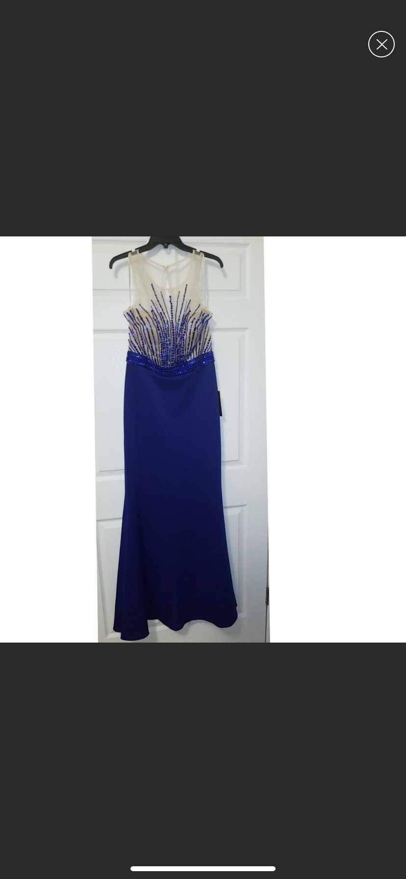 Size 12 Prom Sheer Royal Blue Floor Length Maxi on Queenly