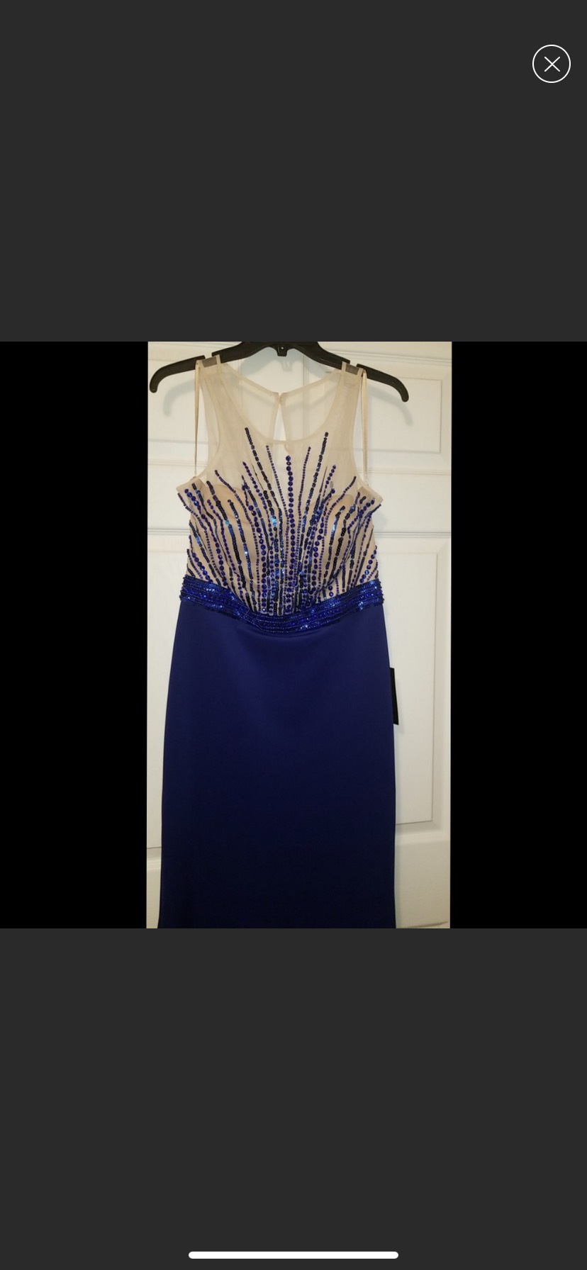 Size 12 Prom Sheer Royal Blue Floor Length Maxi on Queenly