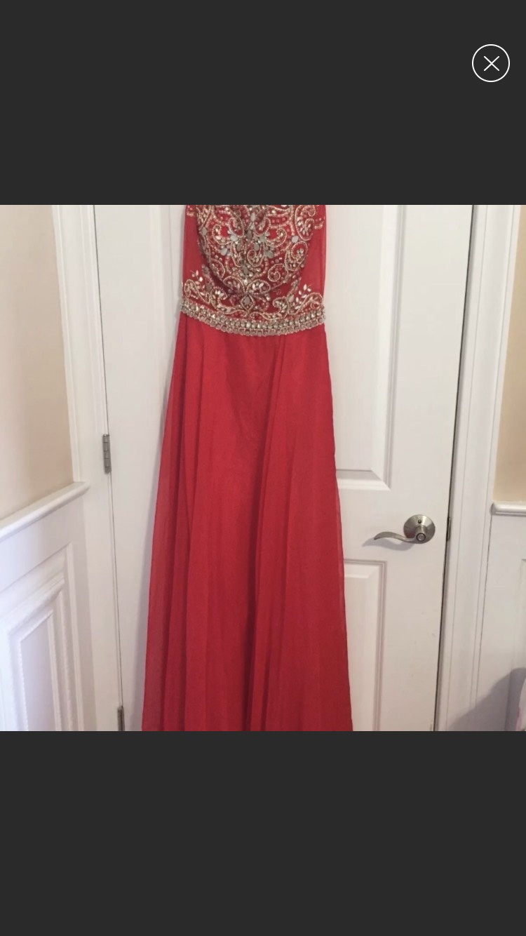 Jovani Size 6 Prom Cap Sleeve Sequined Red A-line Dress on Queenly