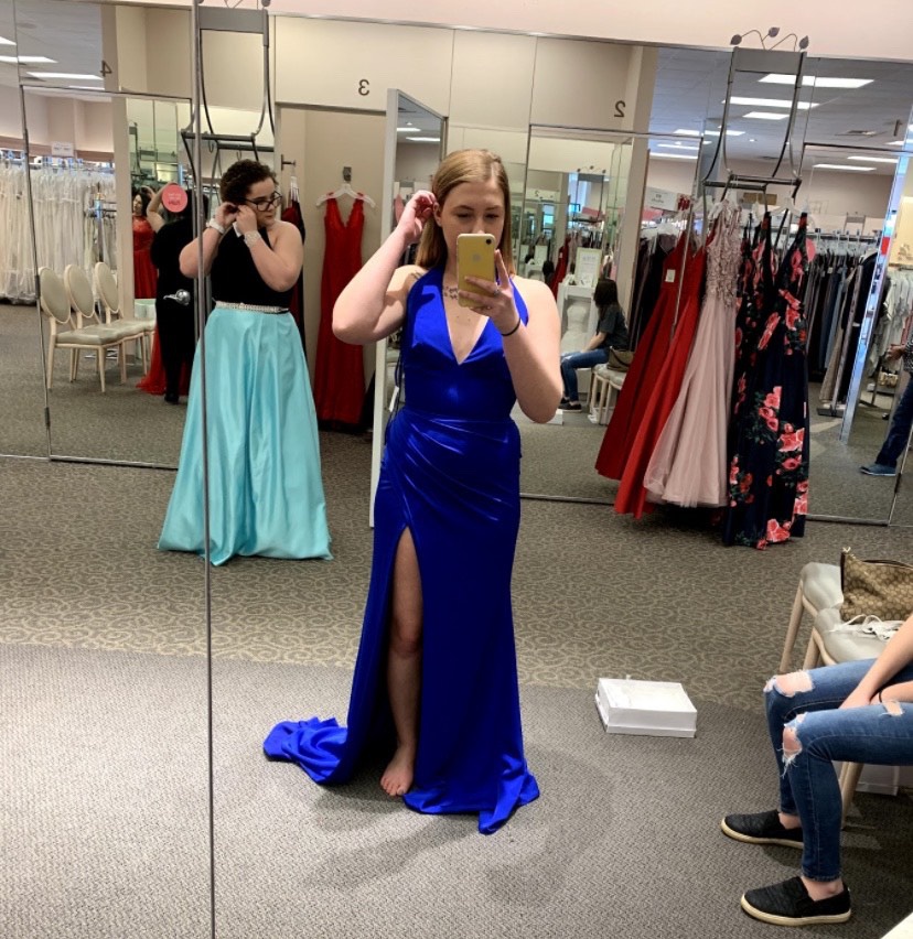 Terani Couture Size 8 Prom Halter Satin Royal Blue Dress With Train on Queenly