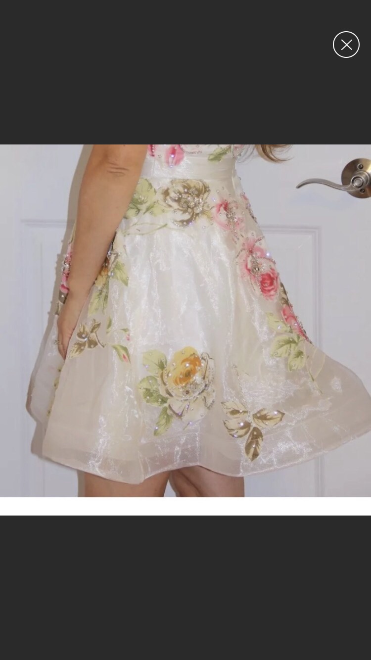 Jovani Size 6 Homecoming Strapless Floral White Cocktail Dress on Queenly