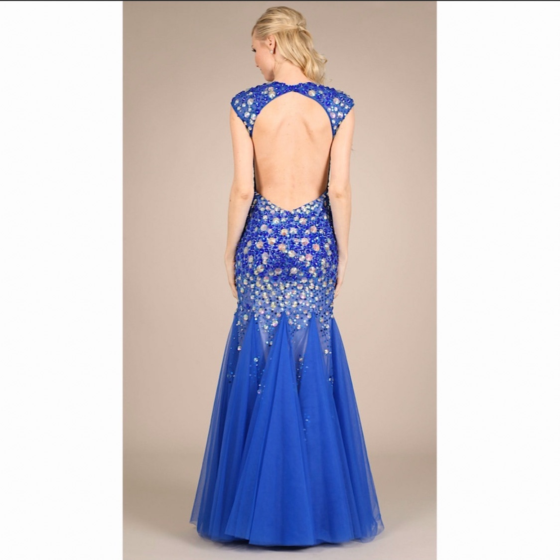 Size 2 Prom Cap Sleeve Blue Floor Length Maxi on Queenly