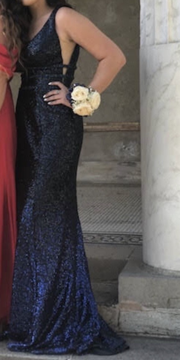 Jovani Size 6 Prom Navy Blue Ball Gown on Queenly