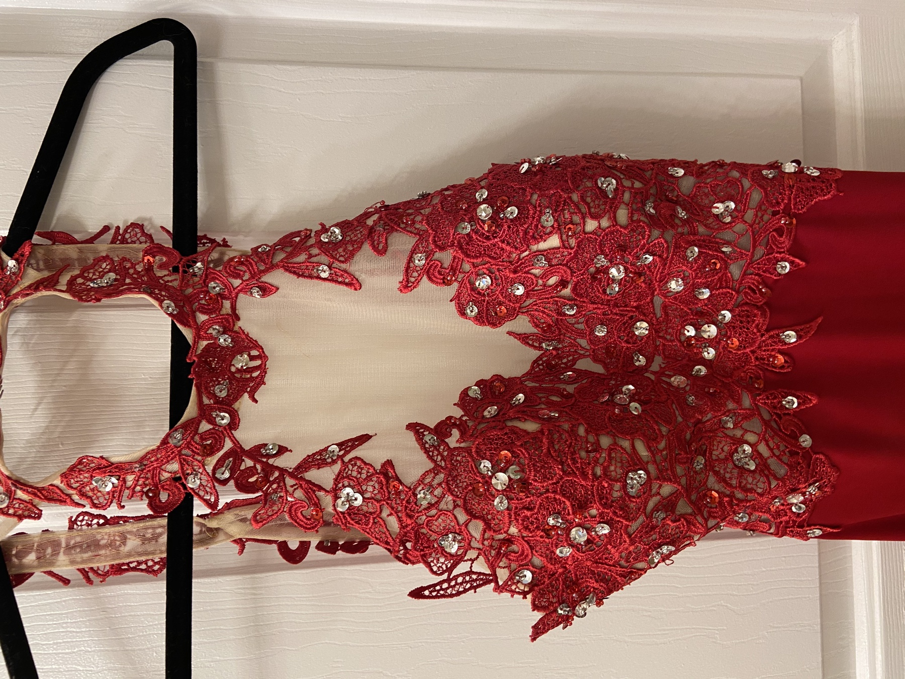 Size 2 Prom Halter Lace Red Floor Length Maxi on Queenly