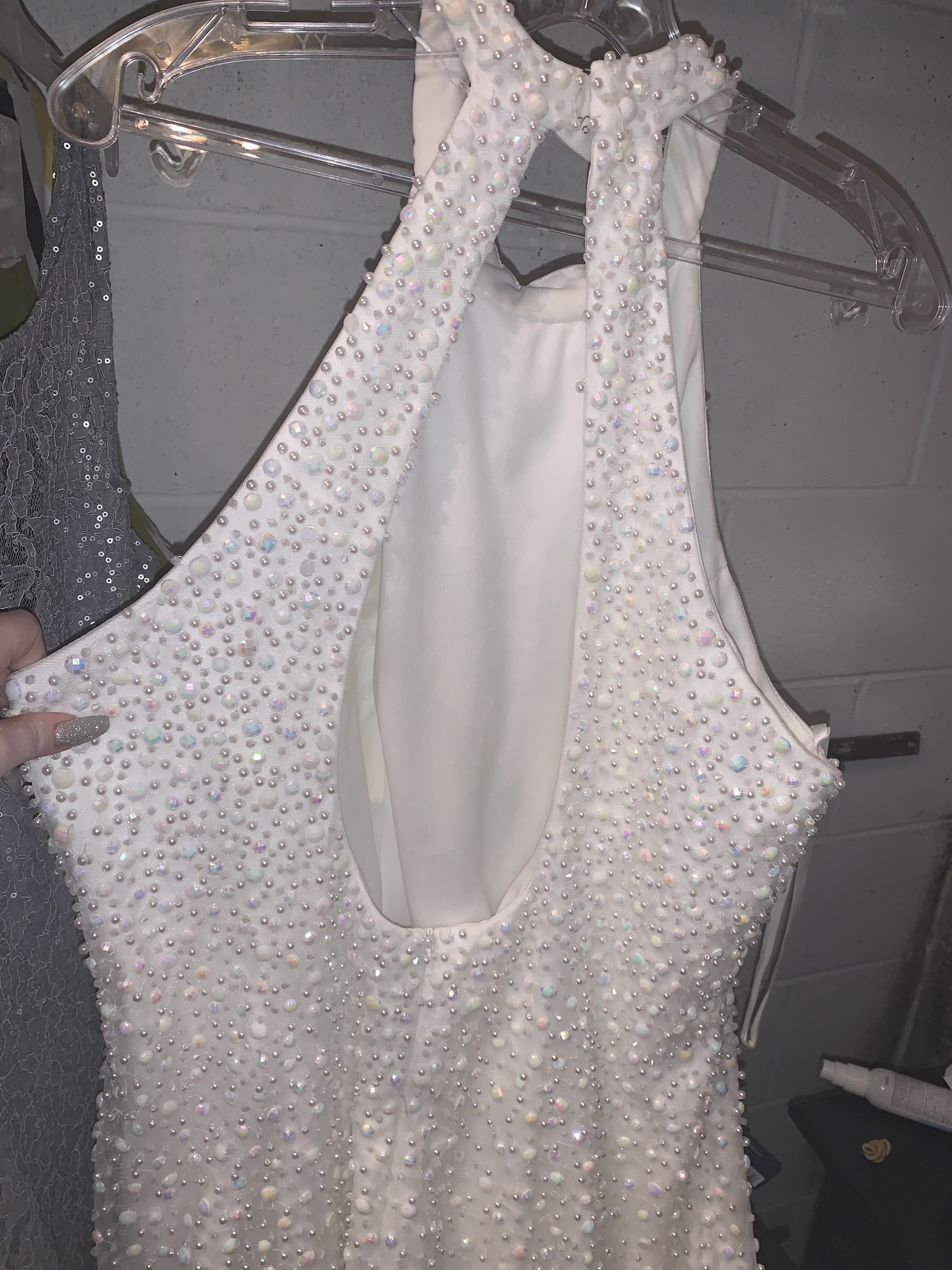 Size 8 Prom Halter Sequined White Mermaid Dress on Queenly