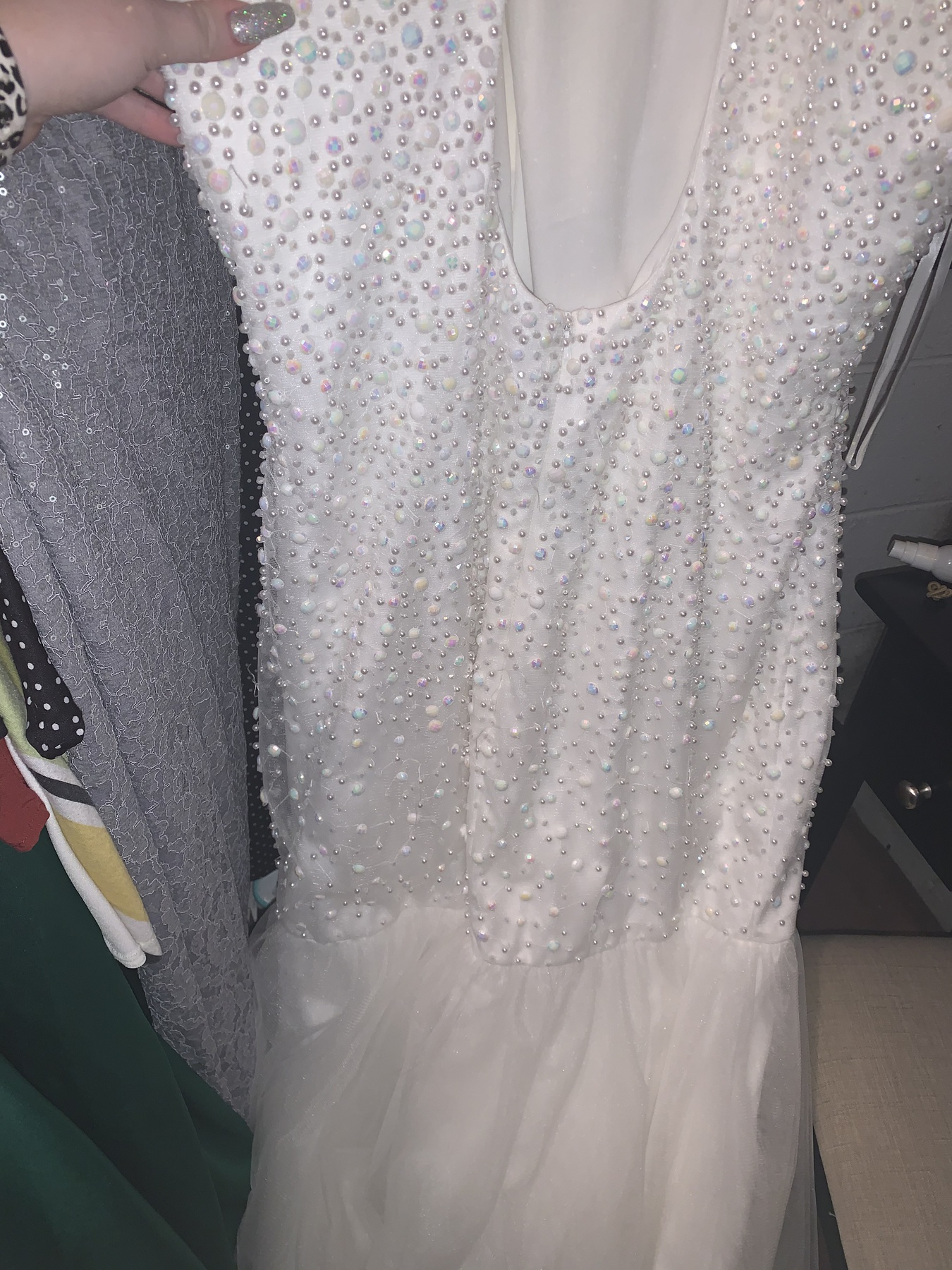 Size 8 Prom Halter Sequined White Mermaid Dress on Queenly