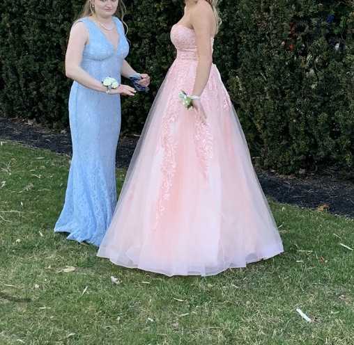 Size 2 Prom Strapless Lace Light Pink Ball Gown on Queenly