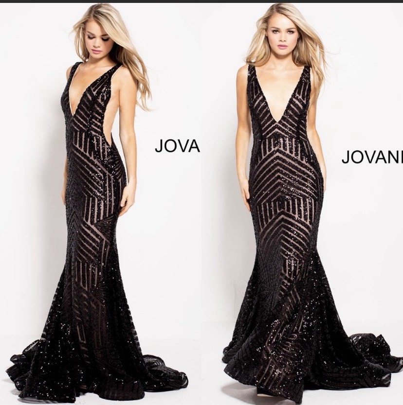 Jovani Black Size 12 Train Sheer Mermaid Dress on Queenly