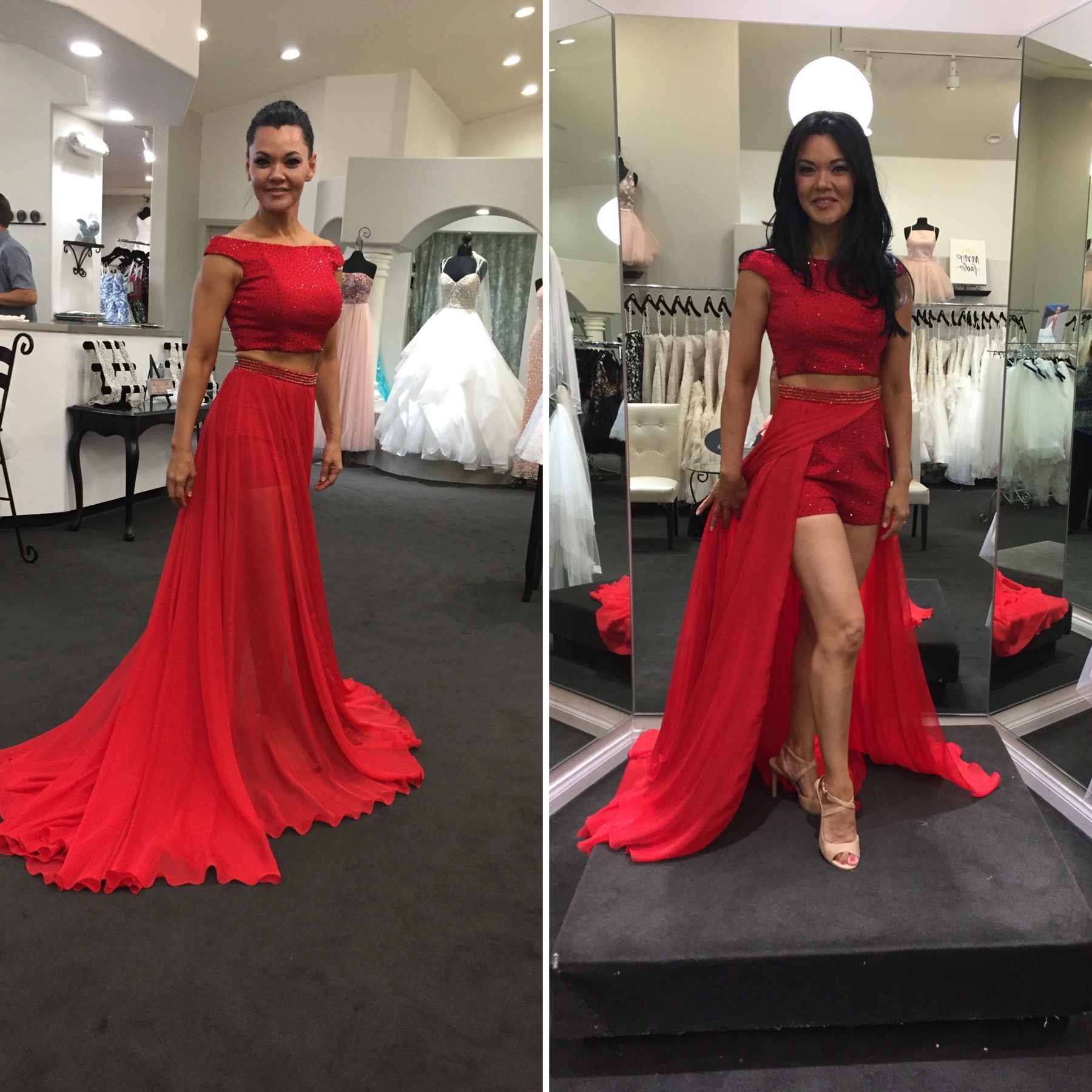 Sherri Hill Size 2 Fun Fashion Off The Shoulder Sheer Red Cocktail Dress on Queenly