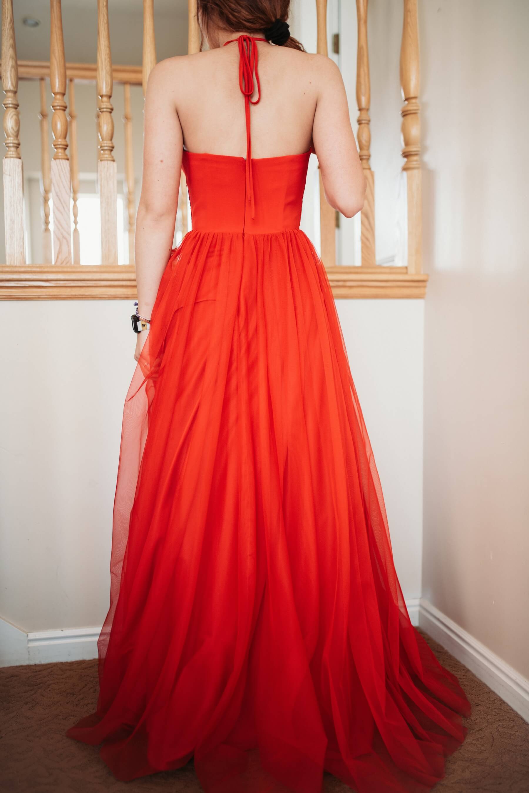 Size 0 Halter Red Ball Gown on Queenly