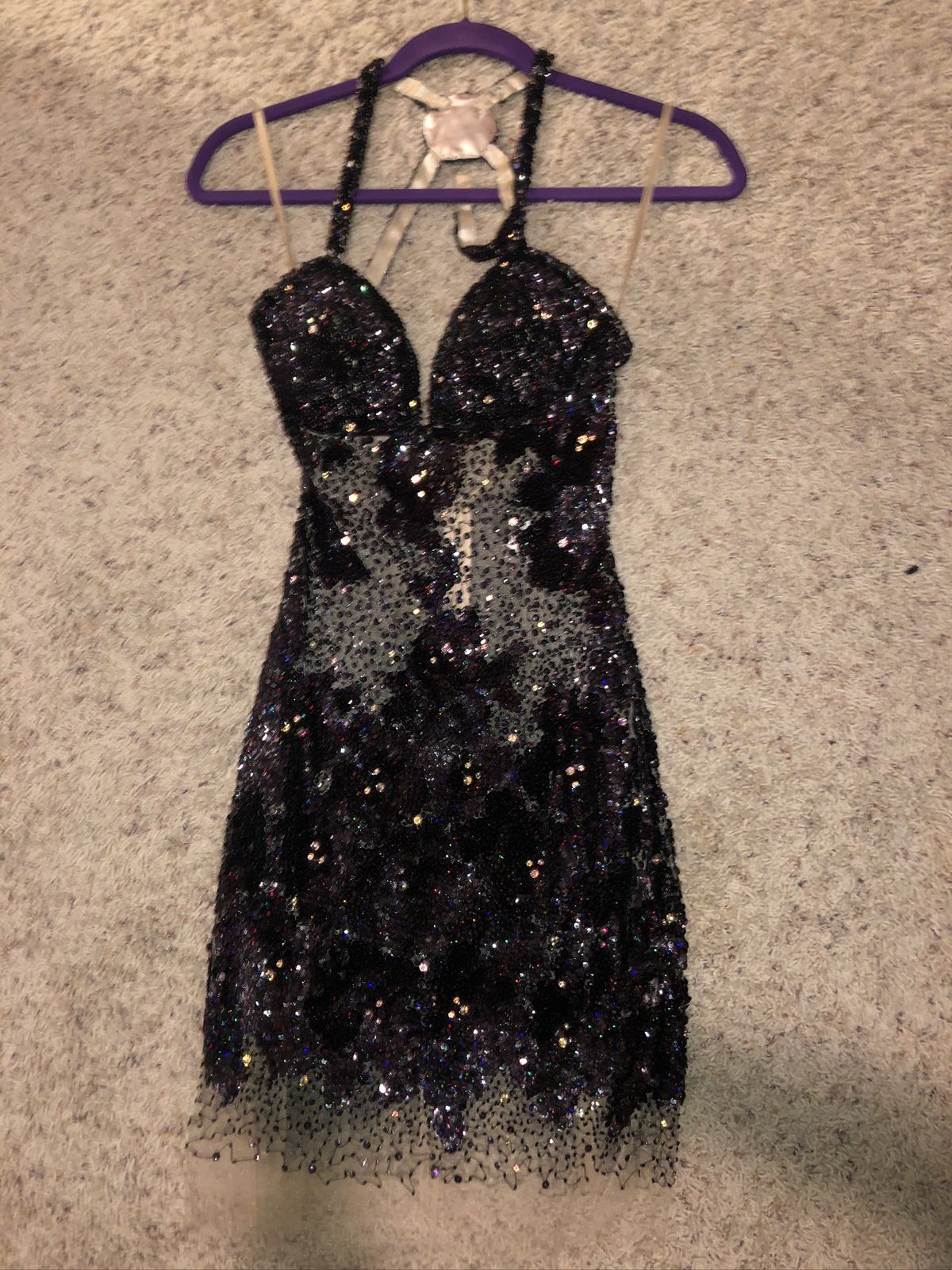 Jovani Size 0 Homecoming Sequined Black Cocktail Dress on Queenly