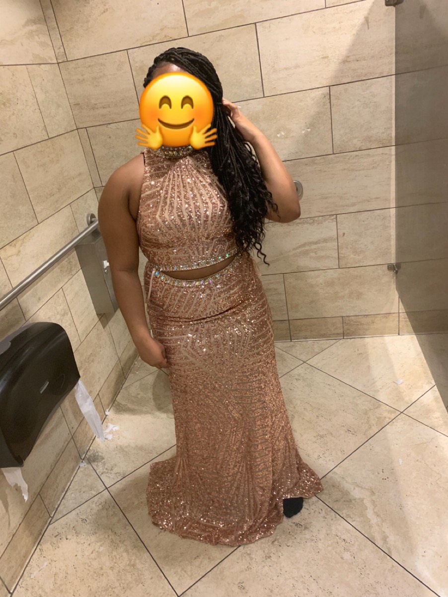 Size 10 Sequined Rose Gold Floor Length Maxi on Queenly