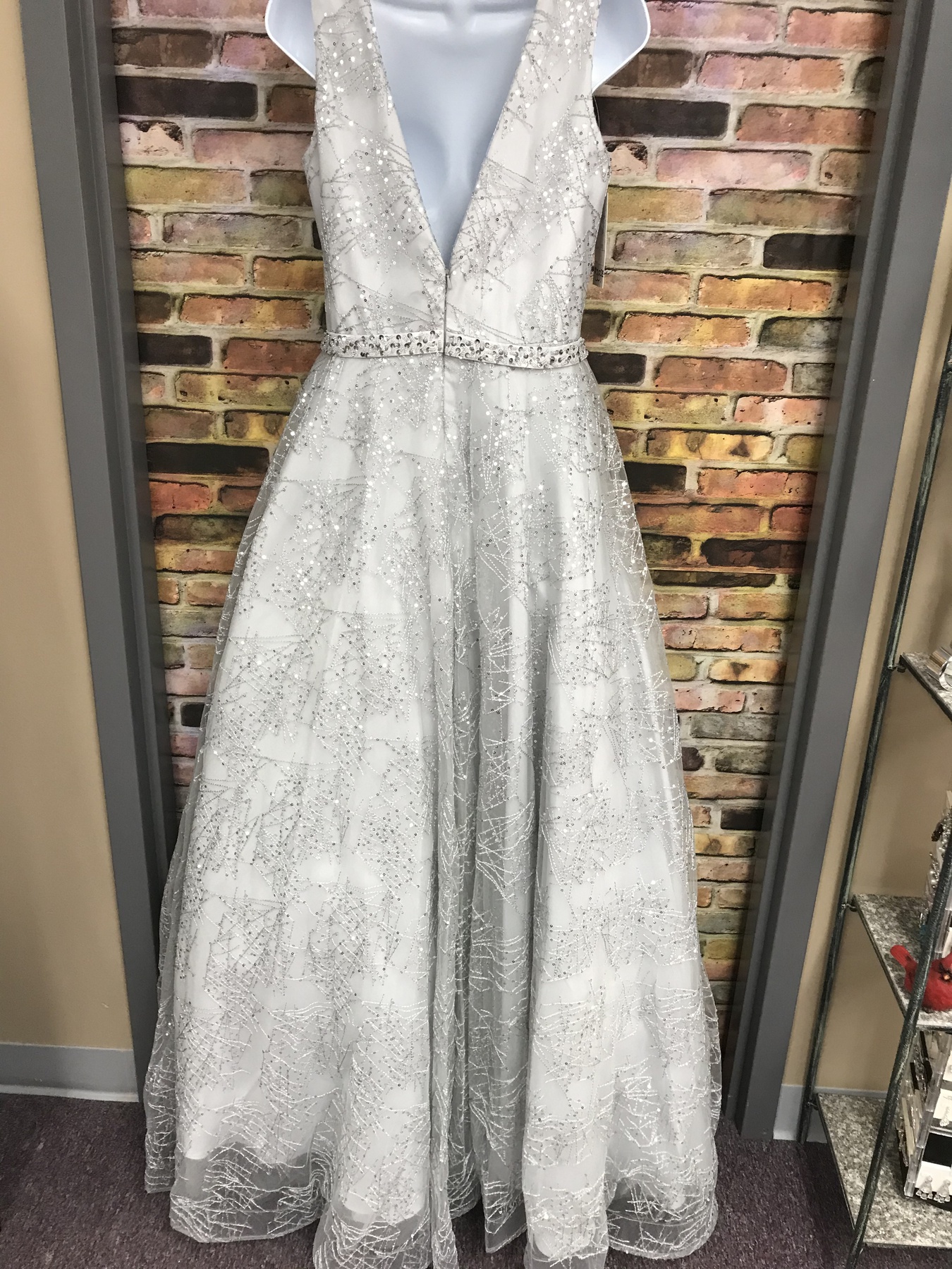 Envious Couture Size 10 Prom Lace Silver Ball Gown on Queenly