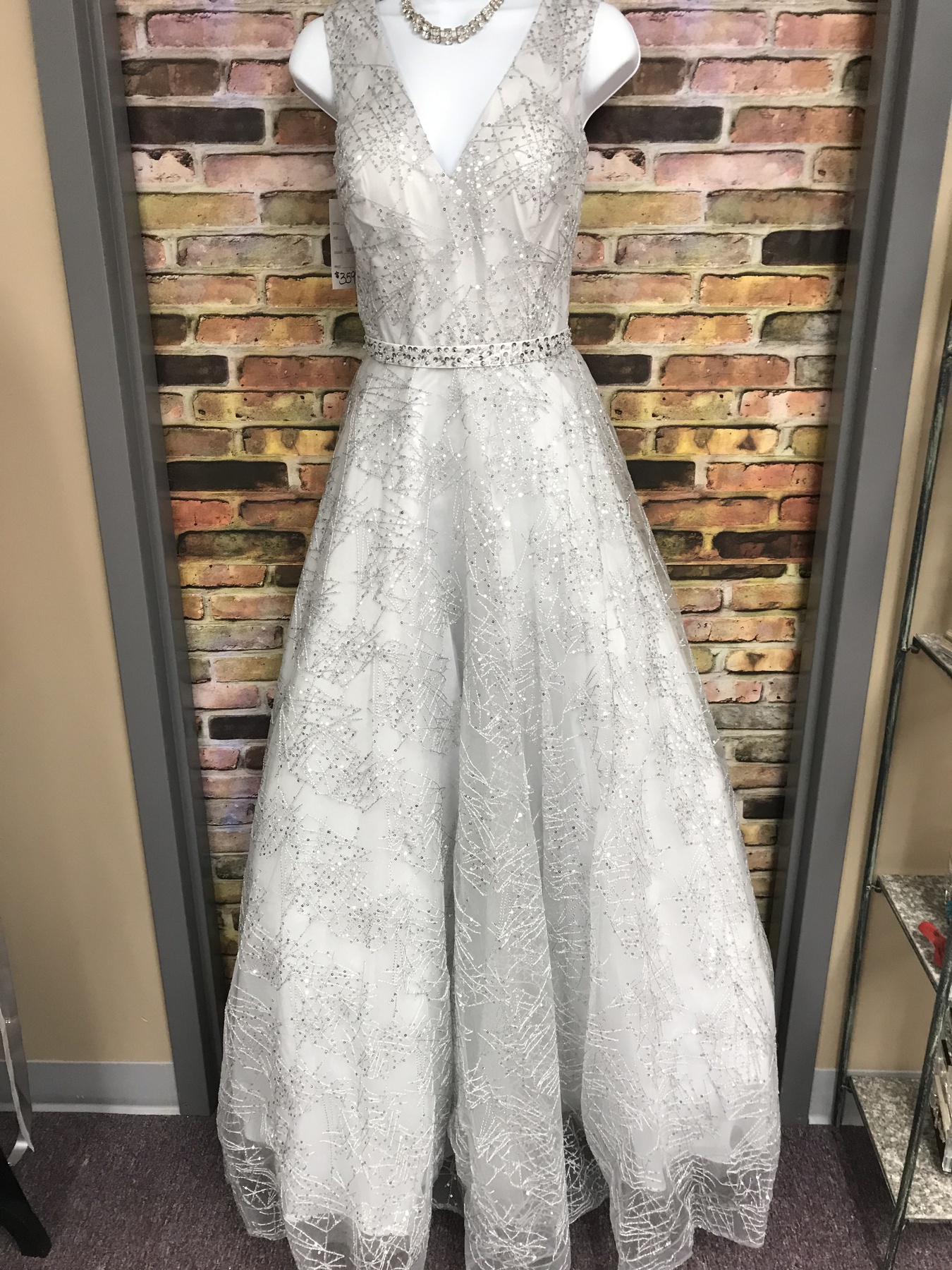 Envious Couture Size 10 Prom Lace Silver Ball Gown on Queenly
